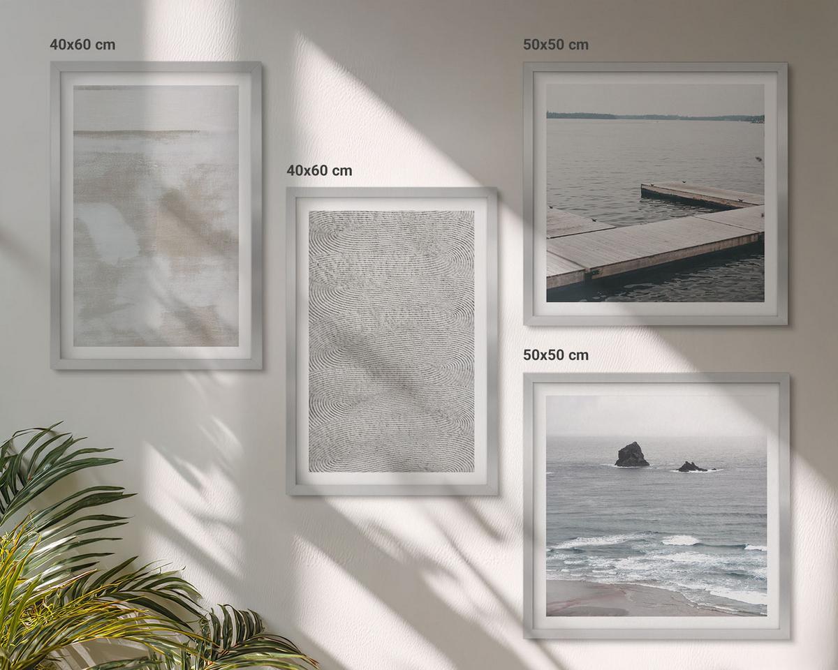 BILDER SET 4er Set - 50x50 cm & 40x60 cm Silberner Rahmen - Abstraktes Design, moderne Texturen - Silberfarben, Kunststoff (50/50cm) - TULUP
