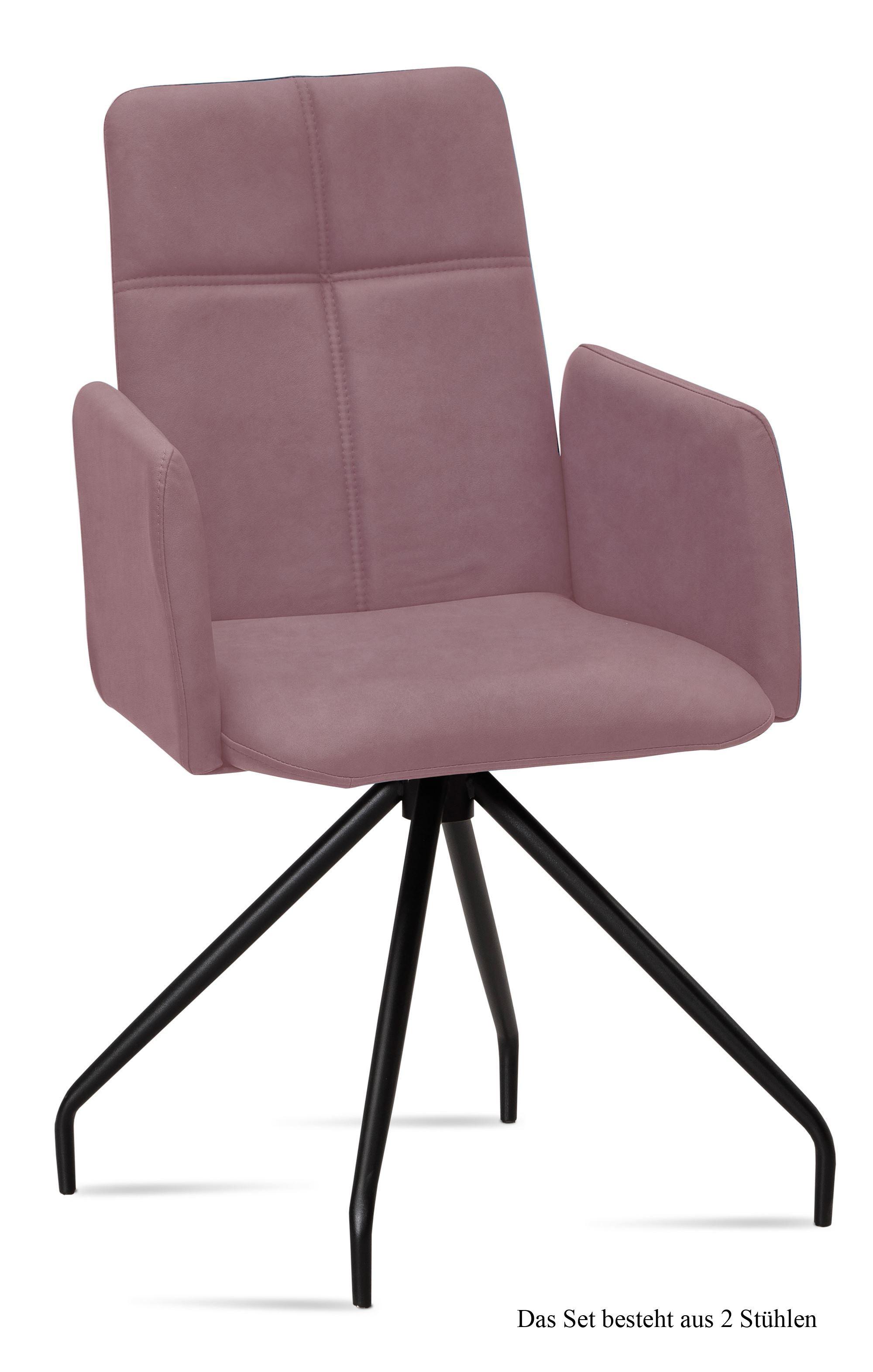 ARMLEHNSTUHL (2er-Set) Devaki 52x92x60 Schwarz/Rosewood - Dunkelrosa/Schwarz, Kunststoff (60/92/52cm) - 58aufmkessel