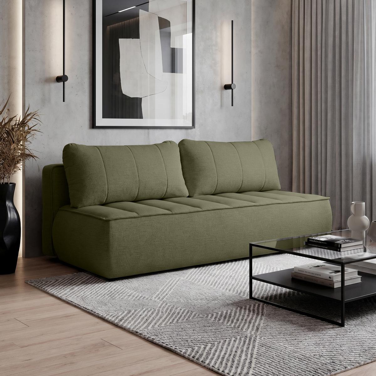 SCHLAFOSOFA Doris mit Schlaffunktion und Bettkasten, DL-System, Grün - Grün, Textil (210/88/100cm) - Beautysofa