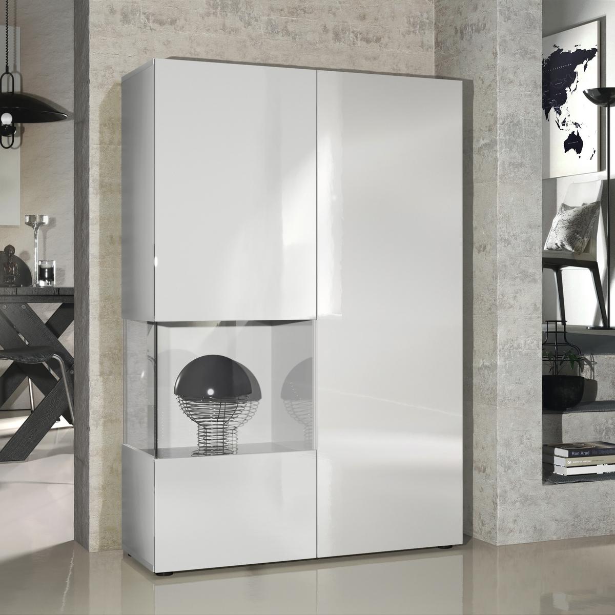VITRINE Morena Tür und Einsatz in Weiß Hochglanz - Weiß Hochglanz, Holzwerkstoff (91.5/136.5/37cm) - Vladon
