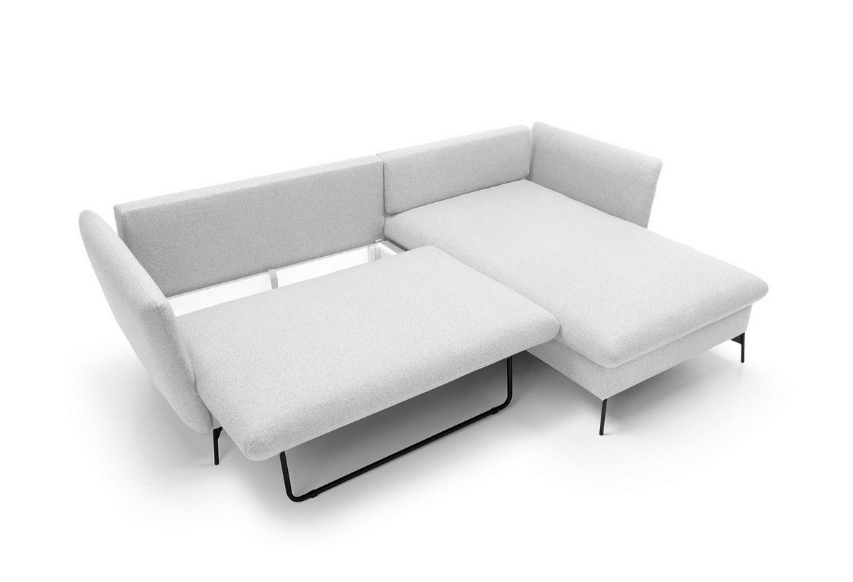 ECKSOFA FERRO Grau Geflochtener Stoff mit Schlaffunktion - Grau, Holz (258/167cm) - MASSENO