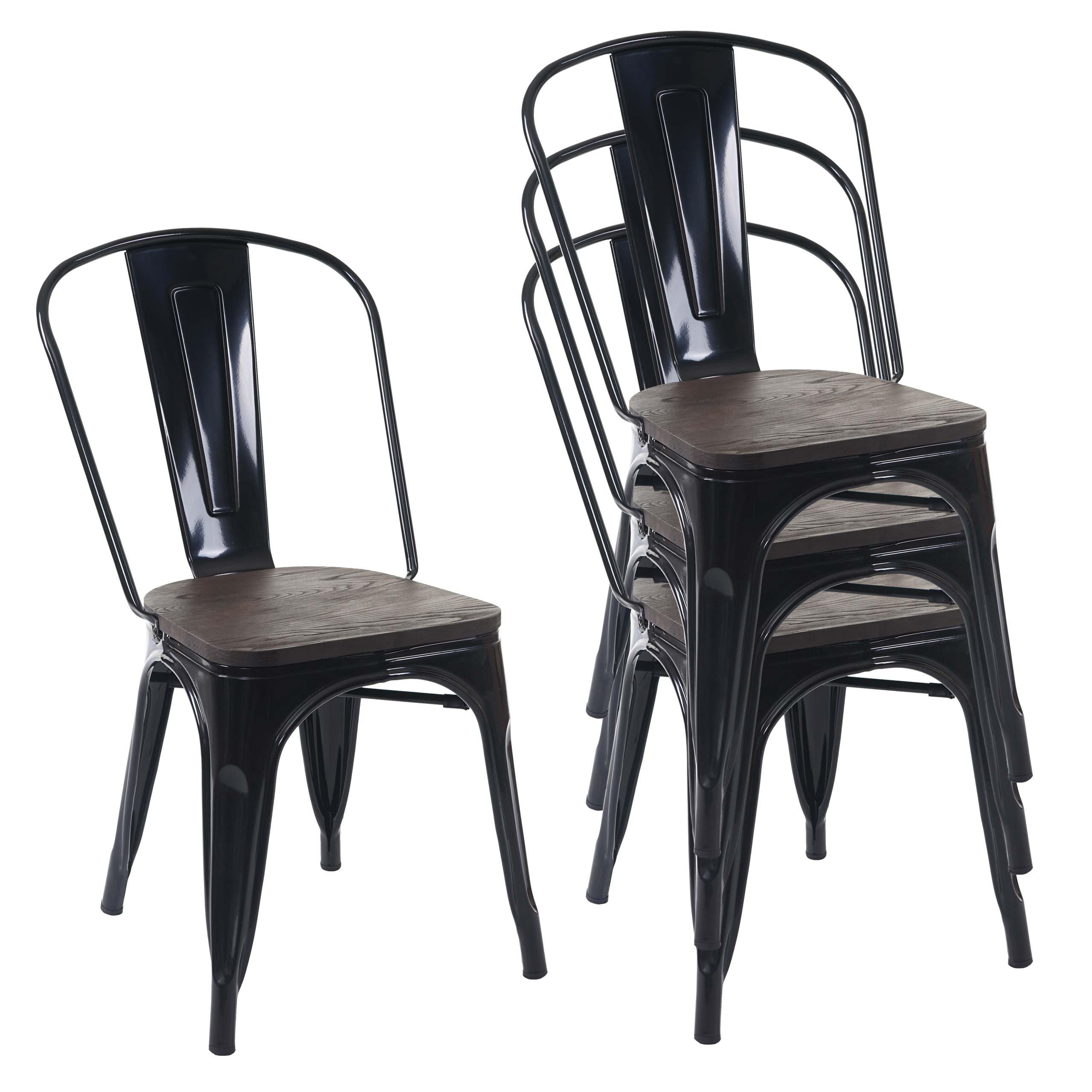 STUHL HOLZ-SITZFLÄCHE Schwarz 4er-Set - Schwarz/Grau, Holz (45/85/52cm) - MCW