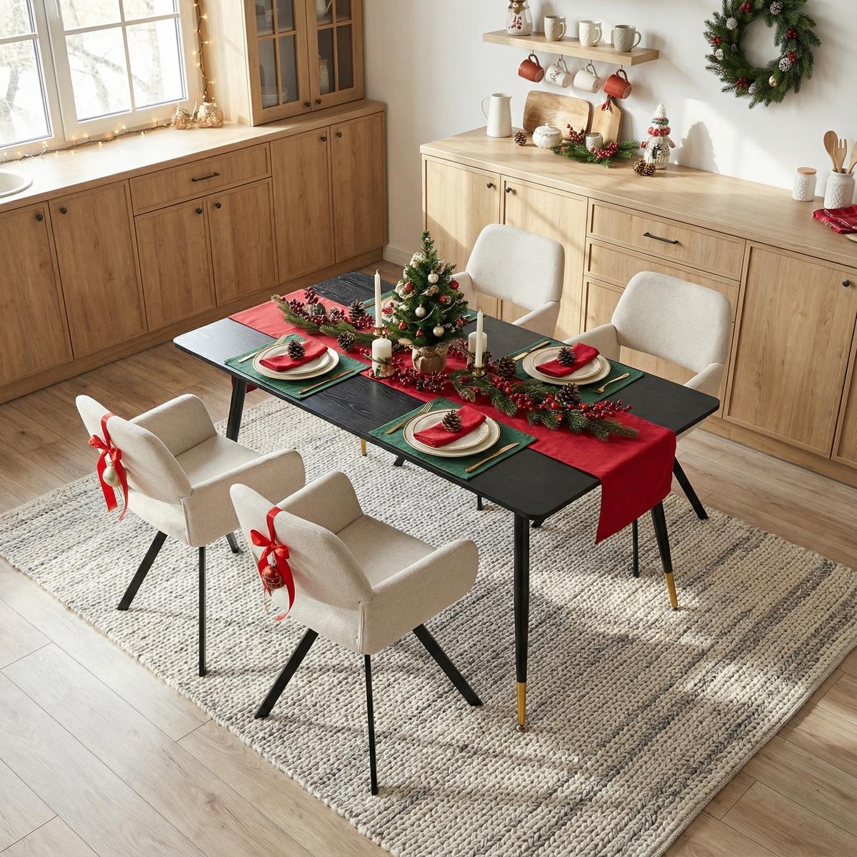 ESSZIMMER SET aus ausziehbarem Tisch und mit 4 drehbaren Stühlen - Beige/Schwarz, Holzwerkstoff/Metall (80/75/160cm) - Urban Meuble