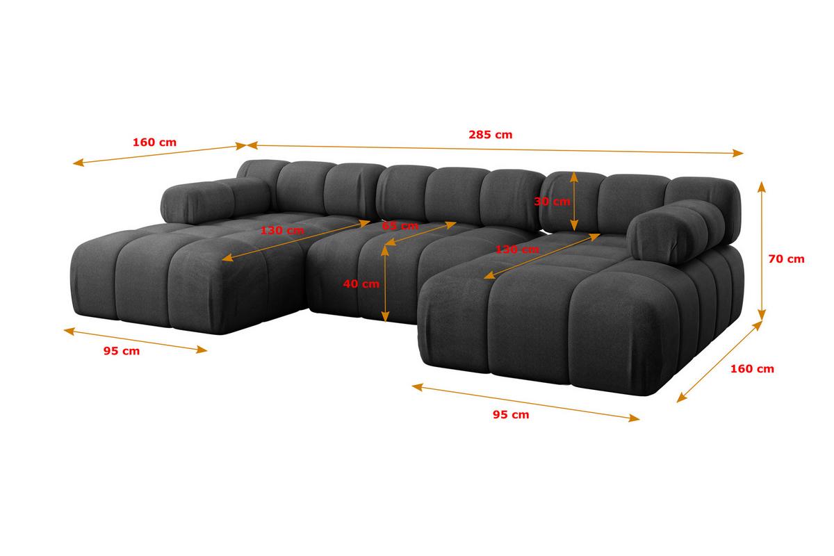 WOHNLANDSCHAFT modulares Sofa Tesso-U1 - 285x160x70 cm Schwarz Velours - Schwarz, Holzwerkstoff/Textil (285/70/160cm) - ALTDECOR