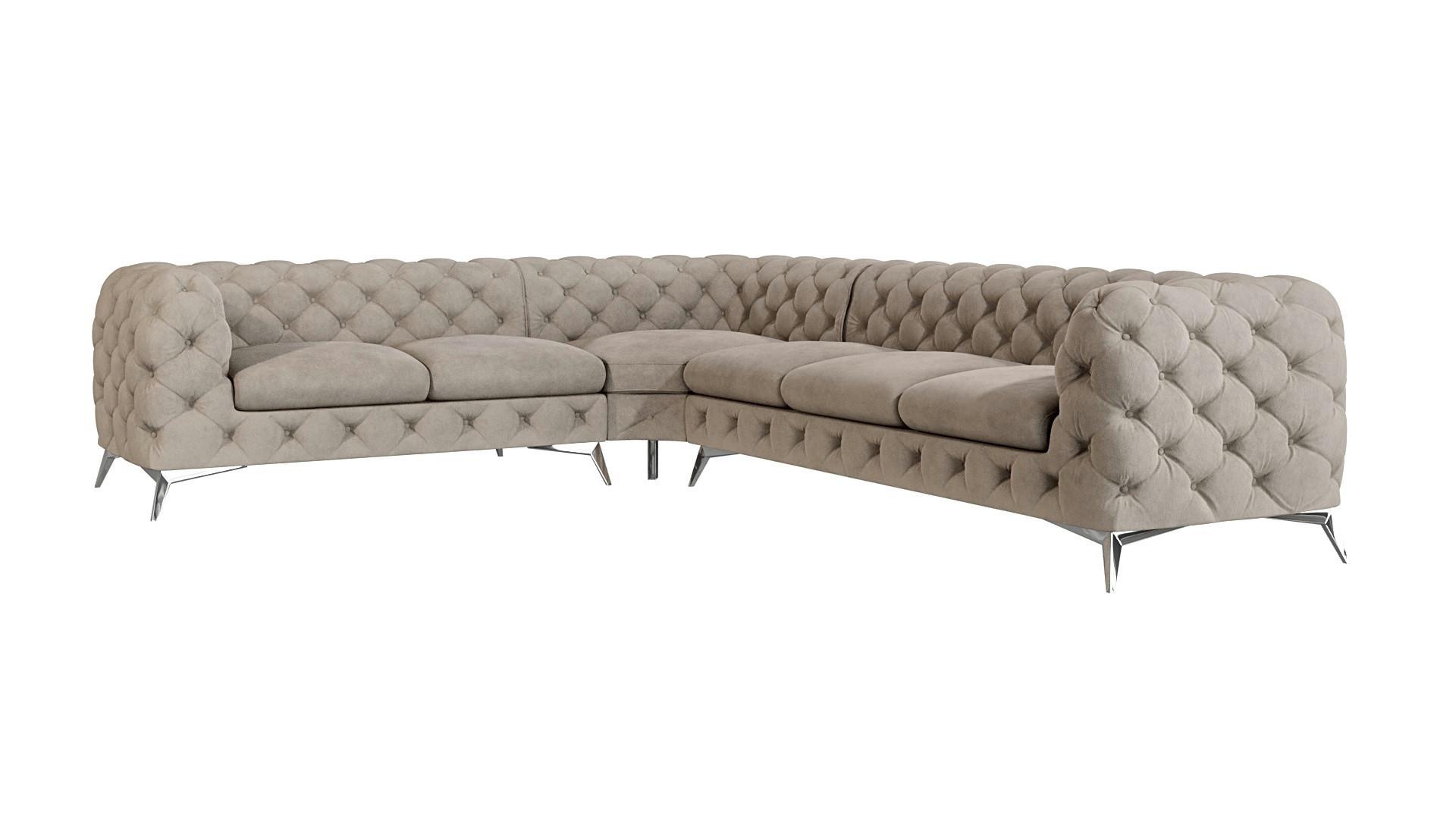 ECKSOFA Chesterfield Laura Dunkle Creme Samt - Silberfarben/Creme, Holz/Textil (323/264cm) - S-Style Möbel