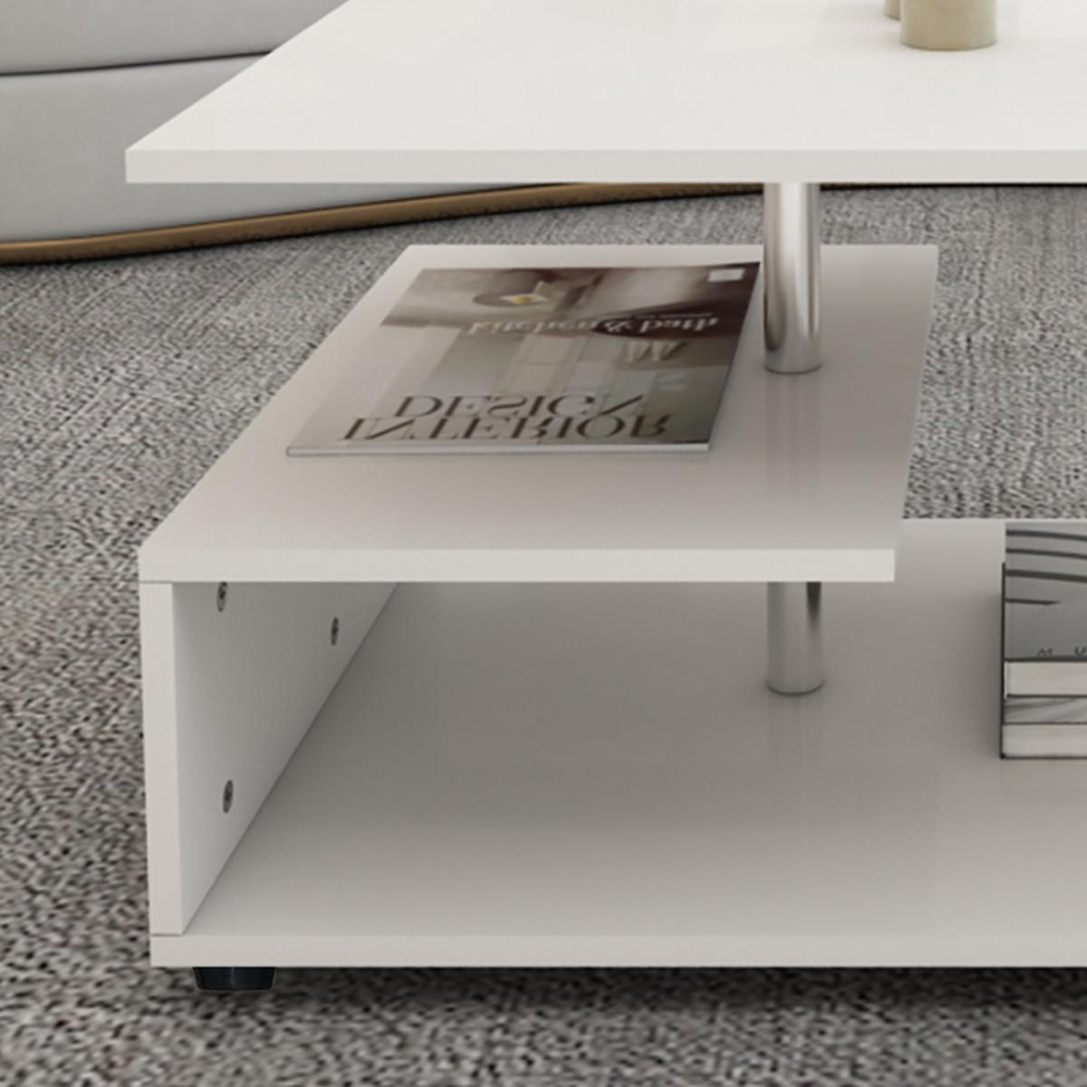 COUCHTISCH Weiß 91x41x52,6 cm Holz mit Metall Dekostange - Weiß, Holzwerkstoff (52.6/91/41cm) - ML-DESIGN