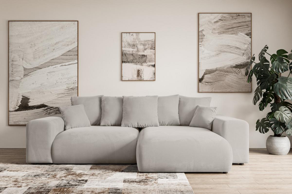ECKSOFA Ottomane rechts ESKAR-L 266x176x72 Hellbraun Velours - Hellbraun/Schwarz, Holzwerkstoff/Kunststoff (176/266cm) - ALTDECOR