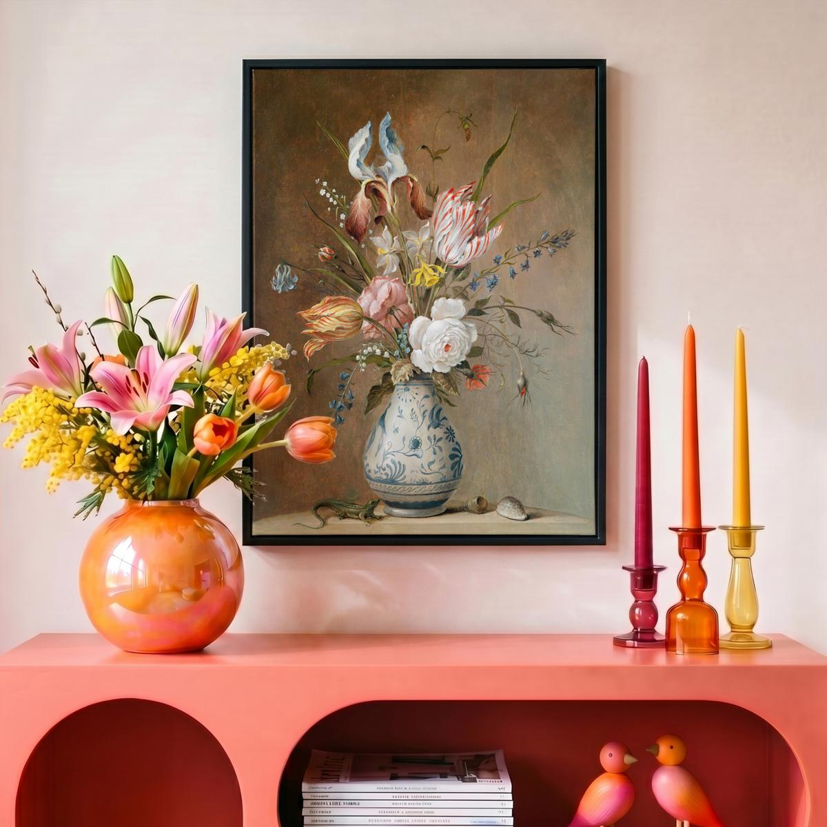 LEINWAND Bilder mit Rahmen - Alte Meister - Blumen - Balthasar van der Ast - 30x40 - Hellbraun, Textil (30/40cm) - MuchoWow