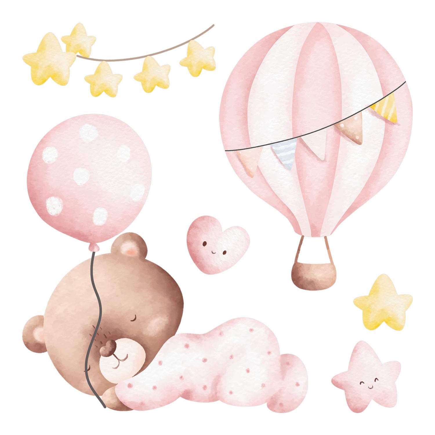 WANDAUFKLEBER 100x93cm - Teddybär-Luftballons und Sterne - Multicolor, Kunststoff (100/93/0.1cm) - Wallfluent