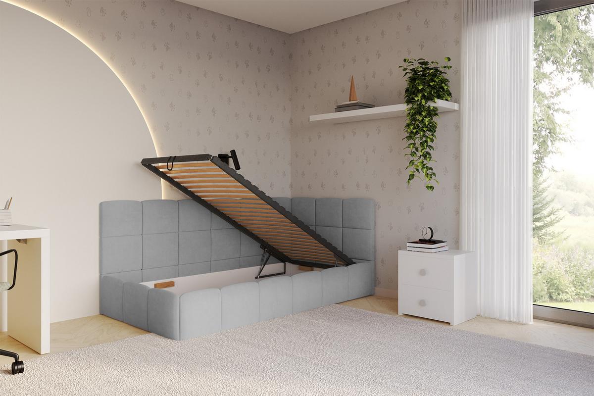 EINZELBETT Jugendbett mit Bettkasten Links, ohne Matratze - LIVY 100x200 Grau - Anthrazit, Holzwerkstoff/Textil (100/200cm) - ALTDECOR