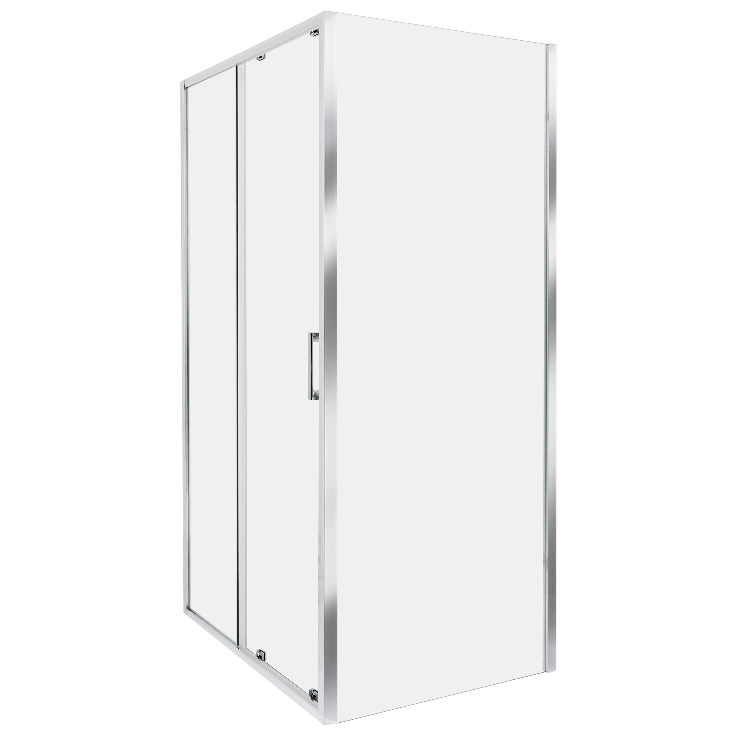 DUSCHKABINE 80/100/185 cm Silber Yoro - Transparent/Silberfarben, Glas (80/100/185cm) - Beliani