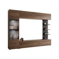 WOHNWAND Lazando, mit weißer LED Beleuchtung - Nussbaumfarben/Schwarz, Holzwerkstoff (250/187/30cm) - MIRJAN24