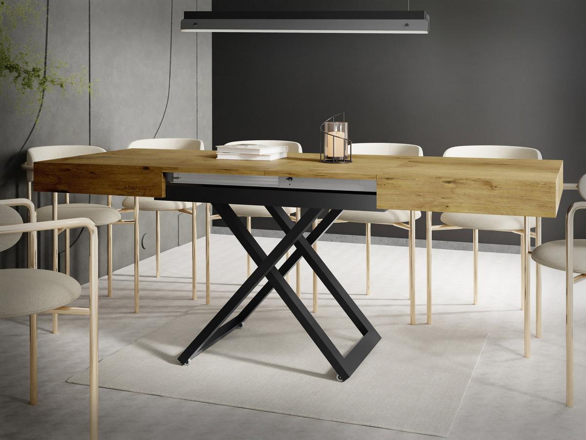 COUCHTISCH Cavetta U höhenverstellbar ausziehbar, Lancelot Eiche 120-200/80/27-76 cm - Eichefarben/Schwarz, Holzwerkstoff/Metall (80/200/76cm) - WFL GROUP