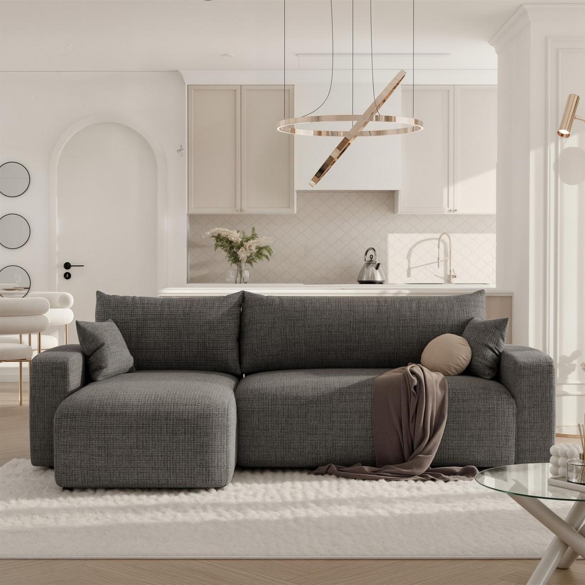 ECKSOFA Luna Mit Schlaffunktion - Grau, Holzwerkstoff/Textil (248/145cm) - Fun Möbel