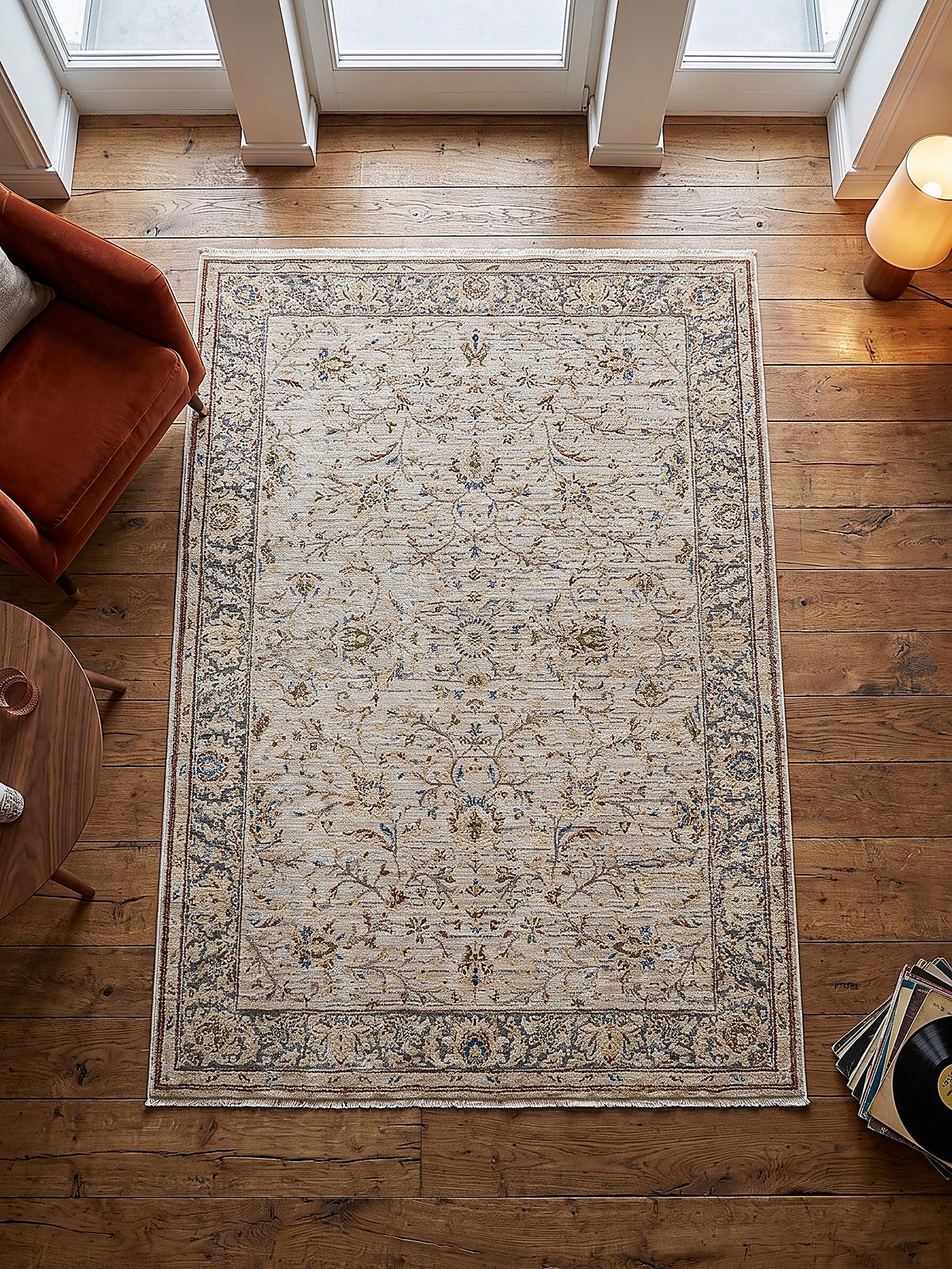 TEPPICH Kurzflor, mit Fransen, SEATON, in Natur, Bordürenmuster, 120 x 160 cm - Beige, Textil (120/160cm) - KADIMA DESIGN