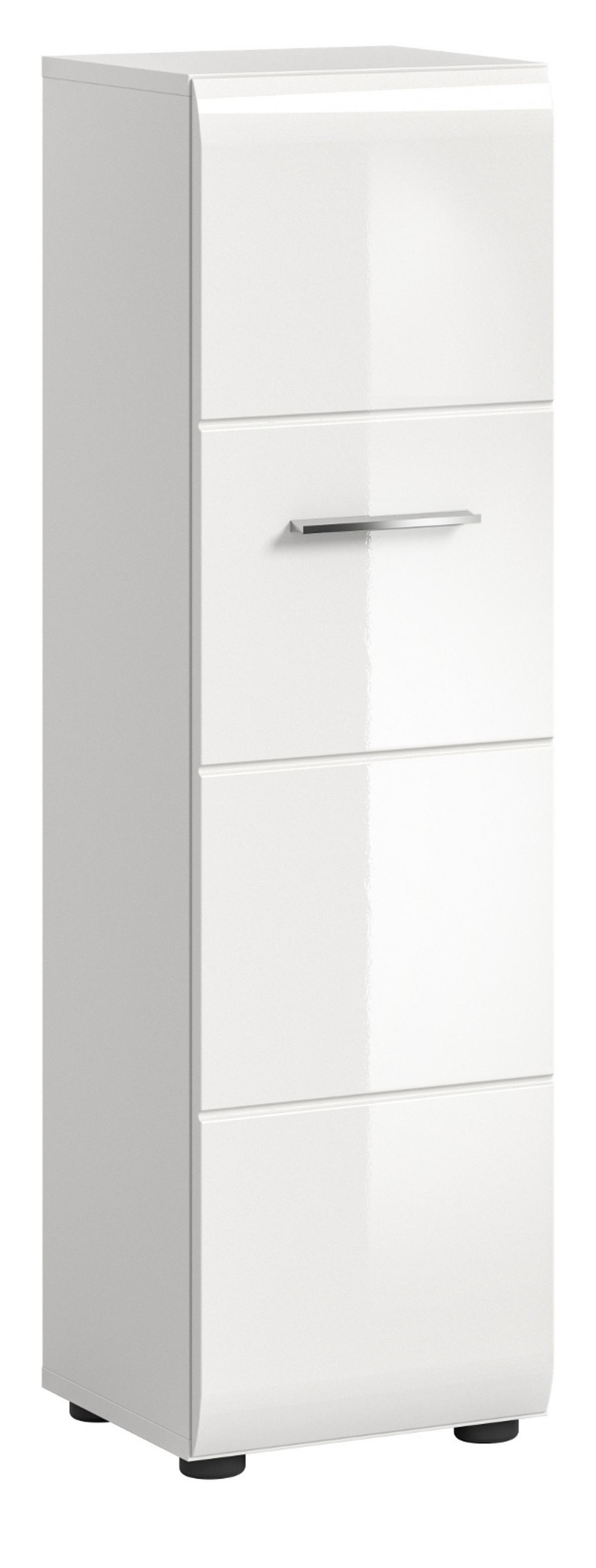 BADKOMMODE weiß Hochglanz 30 x 106 cm, Badezimmer Midischrank hängend oder stehend - Weiß Hochglanz/Silberfarben, Holzwerkstoff/Kunststoff (30/106/30cm) - Inn.Furn
