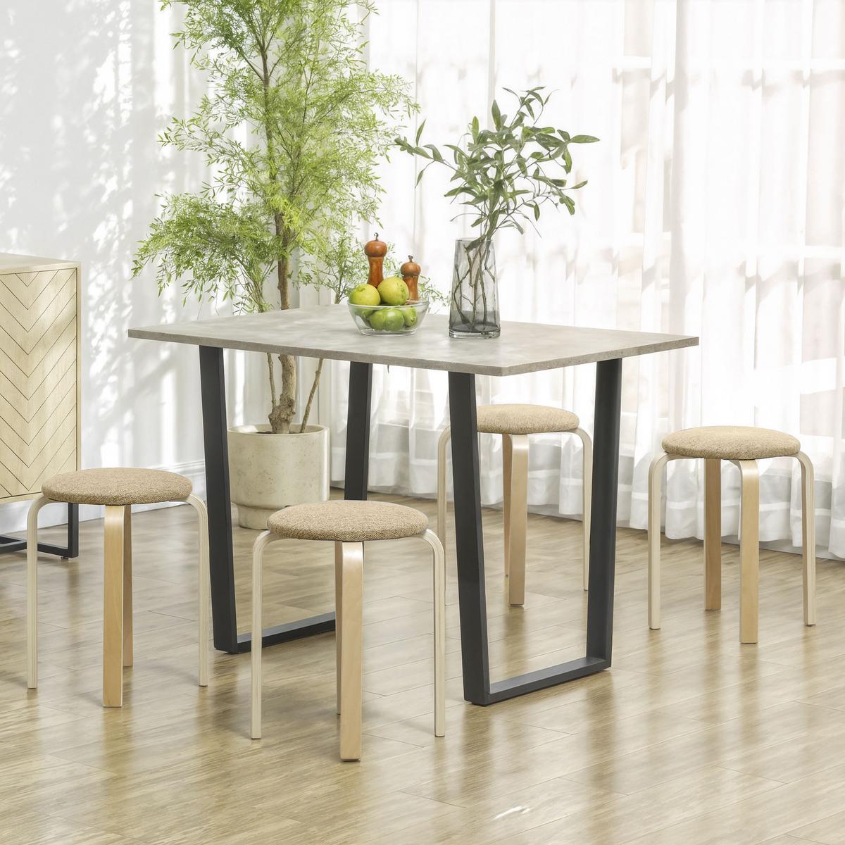 HOCKER 4er Set Holzwerkstoff Polyester Khaki - Braun/Naturfarben, Birkenholz/Holzwerkstoff (40/45/40cm) - HOMCOM