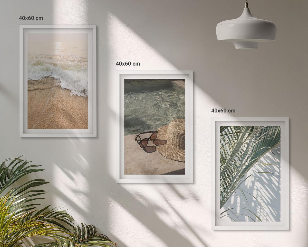 BILDER SET 3er Set - 40x60 cm Weißer Rahmen - Strandhut und Sonnenbrille - Weiß, Kunststoff (40/60cm) - TULUP