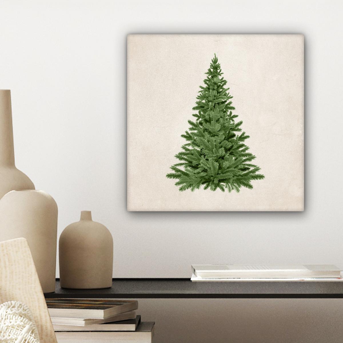 LEINWANDBILD Weihnachtsbaum - Grün - Weihnachten - Feiertage Deko Wohnzimmer 20x20 cm - Olivgrün, Textil (20/20cm) - MuchoWow