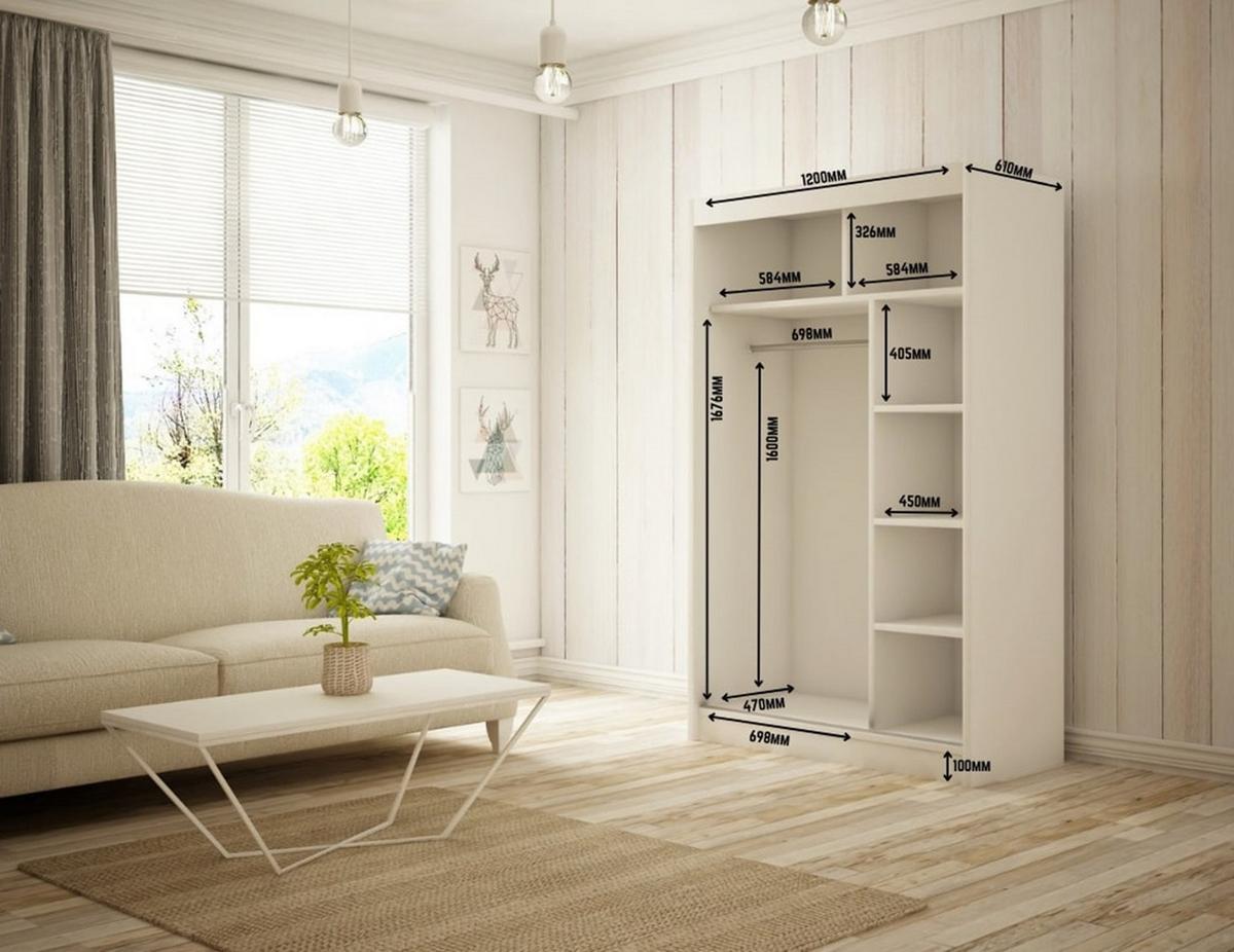 KLEIDERSCHRANK VILAN mit Lamel/LED - 120 cm - Weiß|Schwarz - Schwarz/Weiß, Holzwerkstoff (120/215/61cm) - ALTDECOR