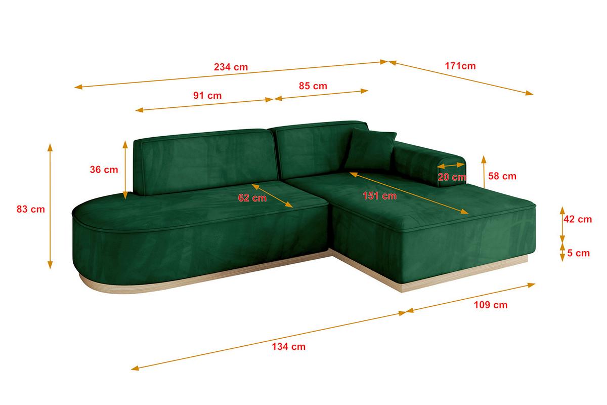 ECKSOFA Ottomane Rechts IREA-L1 - 234x171x83 cm Grün - Grün, Holzwerkstoff/Textil (171/234cm) - ALTDECOR