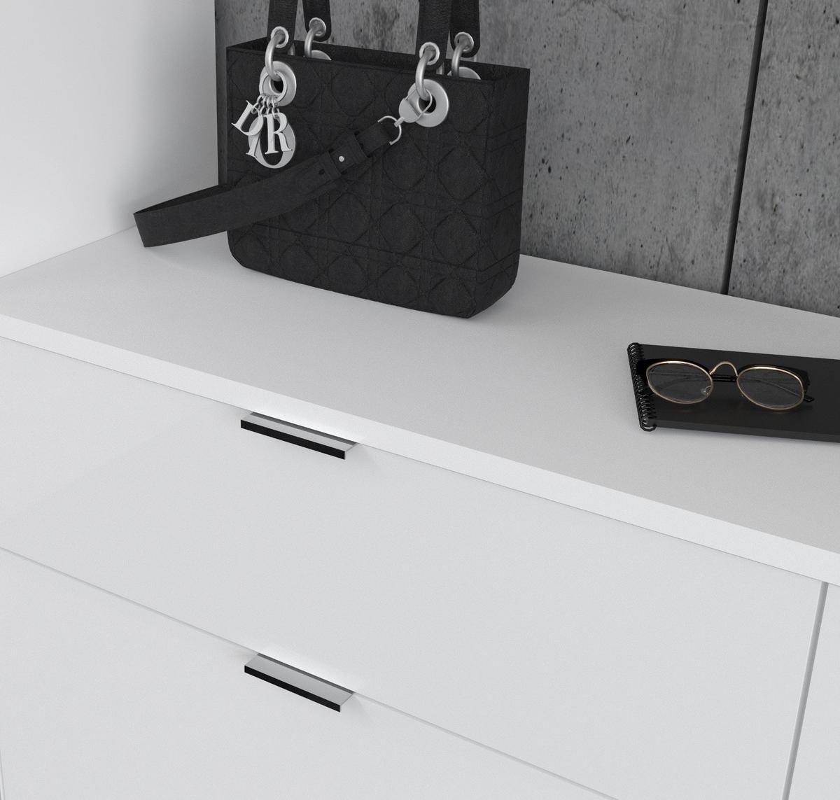 GARDEROBENSCHRANK weiß Hochglanz 152 cm mit Spiegeltüren, Garderobenset - Chromfarben/Weiß Hochglanz, Glas/Holzwerkstoff (153/193/34cm) - Inn.Furn