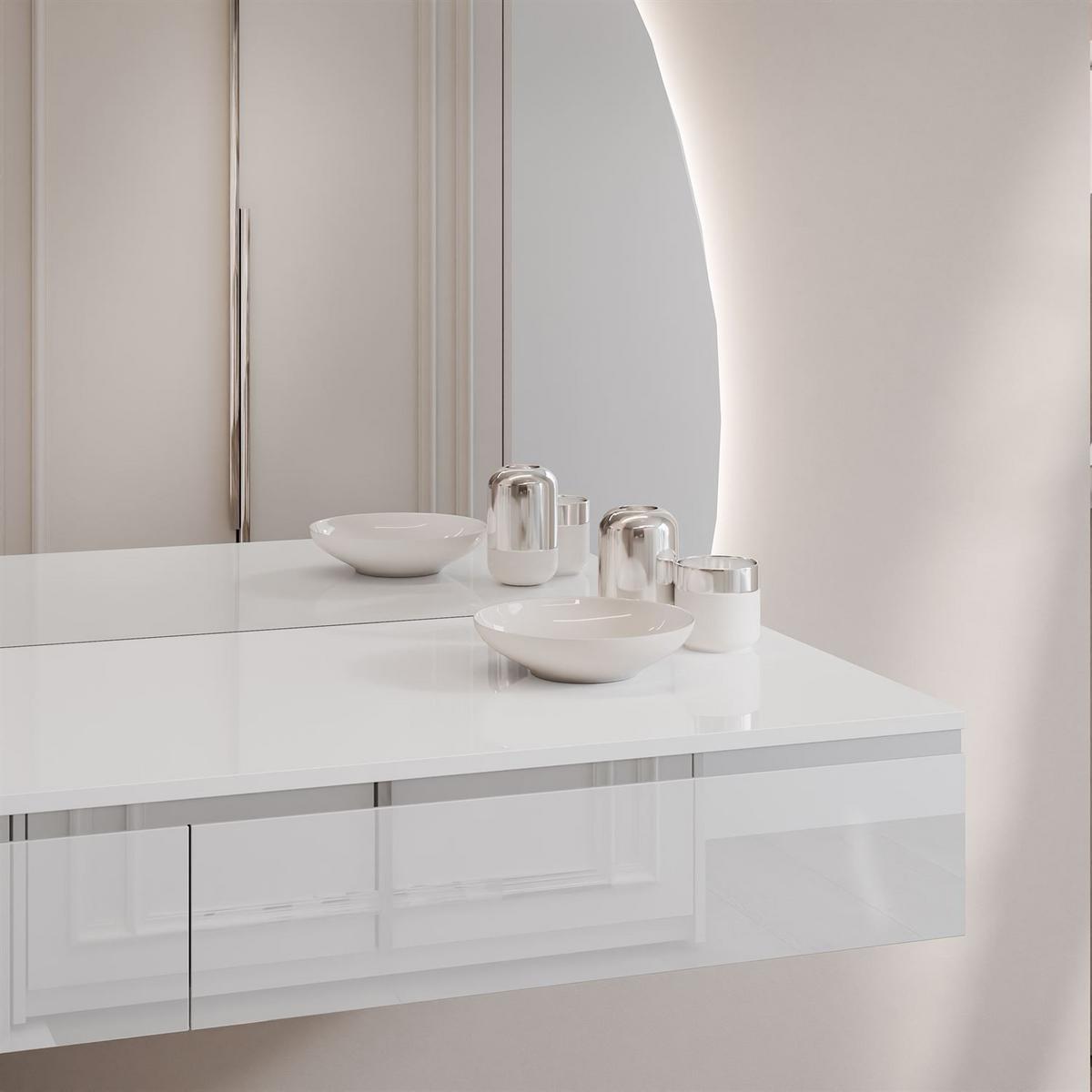 SCHMINKTISCH AURORA-Q SILVER Hängend mit Spiegel Hochglanz Weiß - Weiß Hochglanz, Holzwerkstoff (102/15/43.6cm) - Lookway