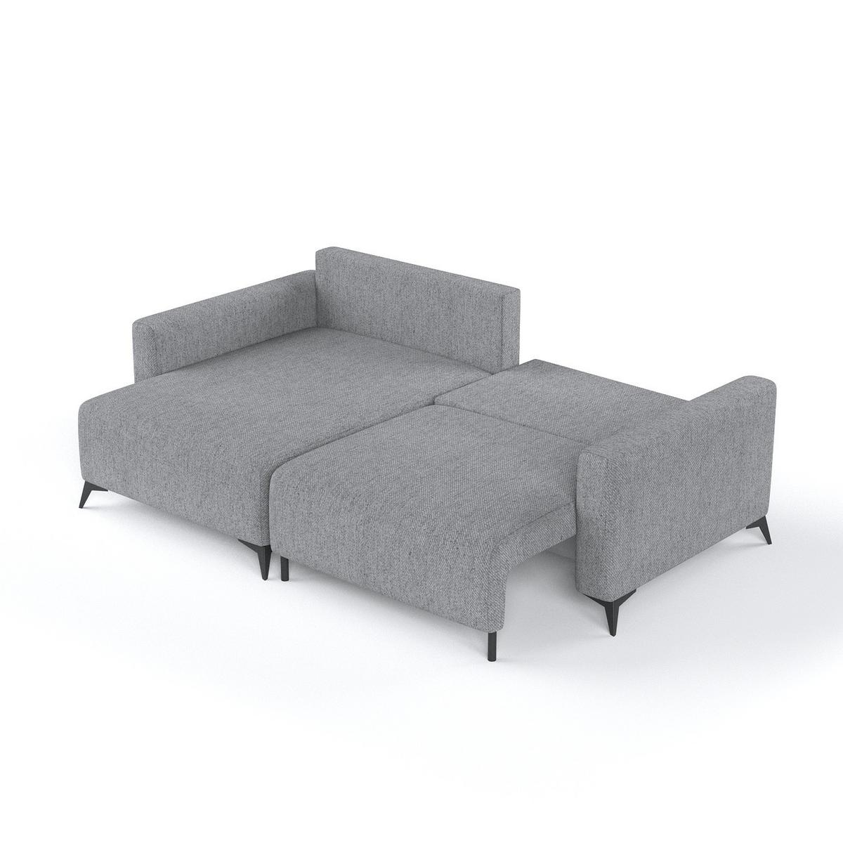 ECKSOFA NUVIO mit Schlaffunktion Grau im Neve Stoff - Schwarz/Grau, Holz/Holzwerkstoff (239/148cm) - AltaBeds