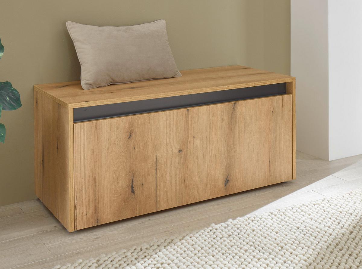 GARDEROBENBANK Evoke Eiche, grau 100 cm, Garderobe Sitzbank mit Stauraum - Eichefarben/Schwarz, Holzwerkstoff/Kunststoff (100/45/45cm) - Furn.Design