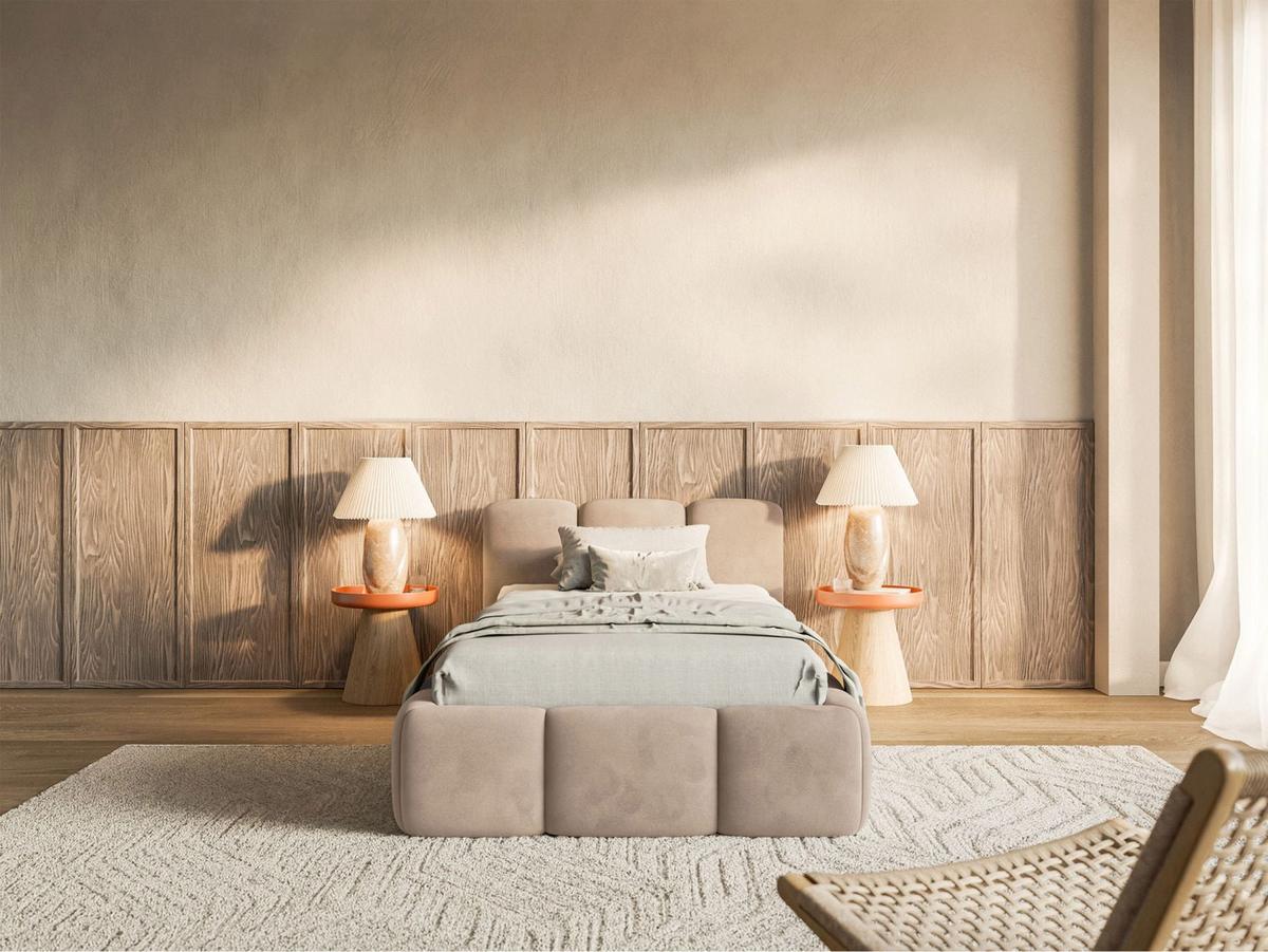 POLSTERBETT Cloudy Low Beige Samt, 90x200 cm - Beige/Schwarz, Kunststoff/Textil (90/200cm) - Selsey