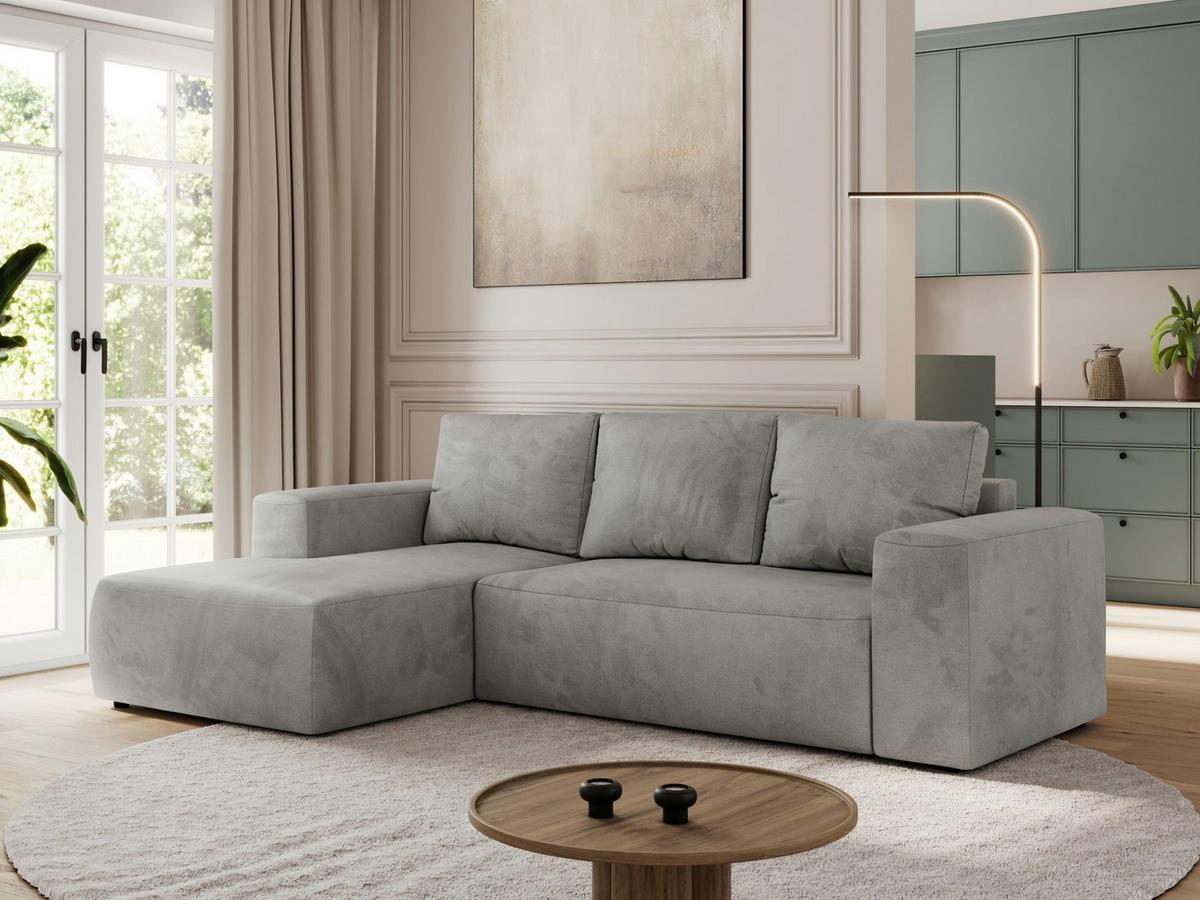 ECKSOFA TRENTINO L Hellgrau Velvet - Links - Hellgrau/Schwarz, Kunststoff/Textil (266/164cm) - MKS