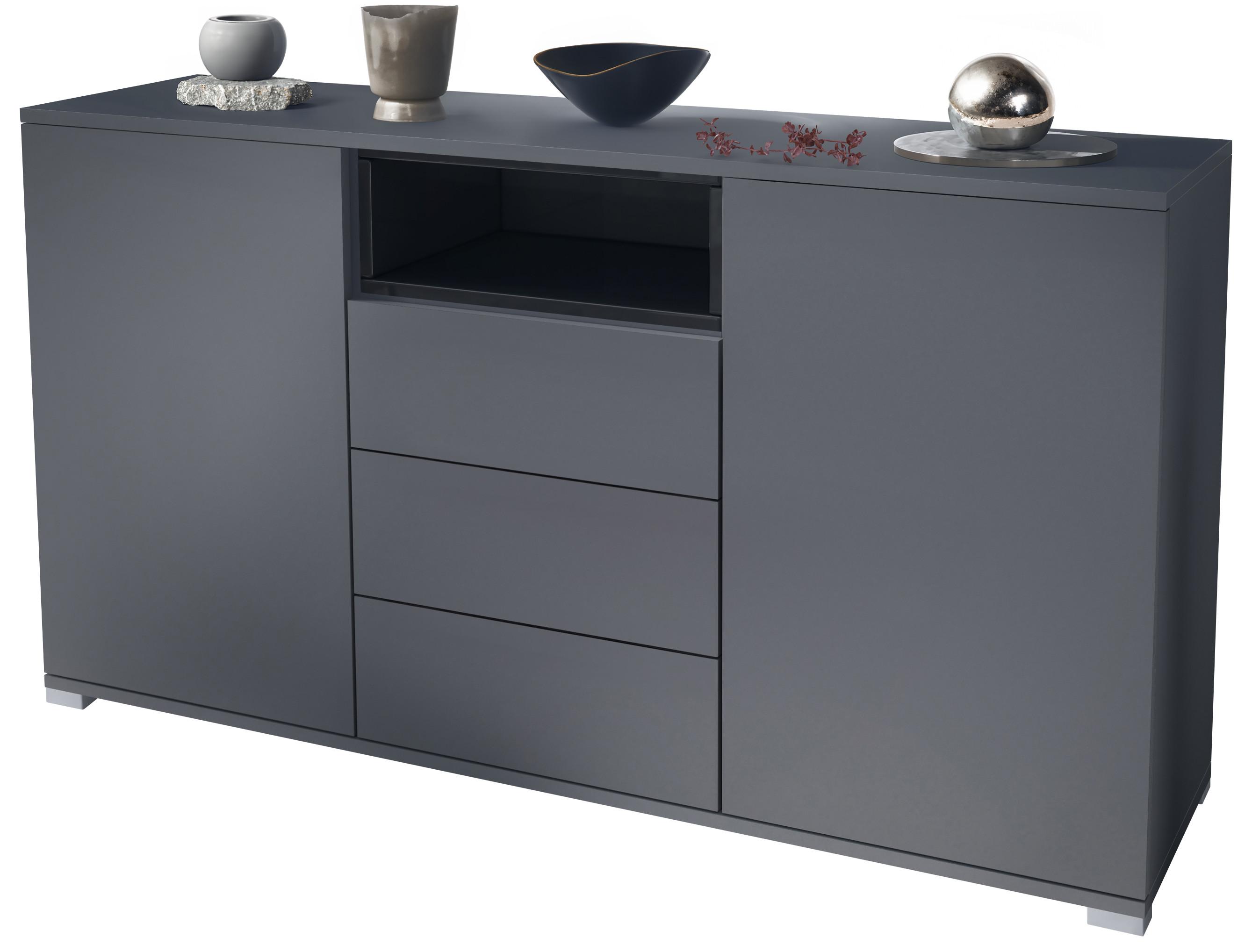 SIDEBOARD Skadu Schwarz Hochglanz - Schwarz Hochglanz/Anthrazit, Holzwerkstoff (138.5/75.5/35cm) - Vladon