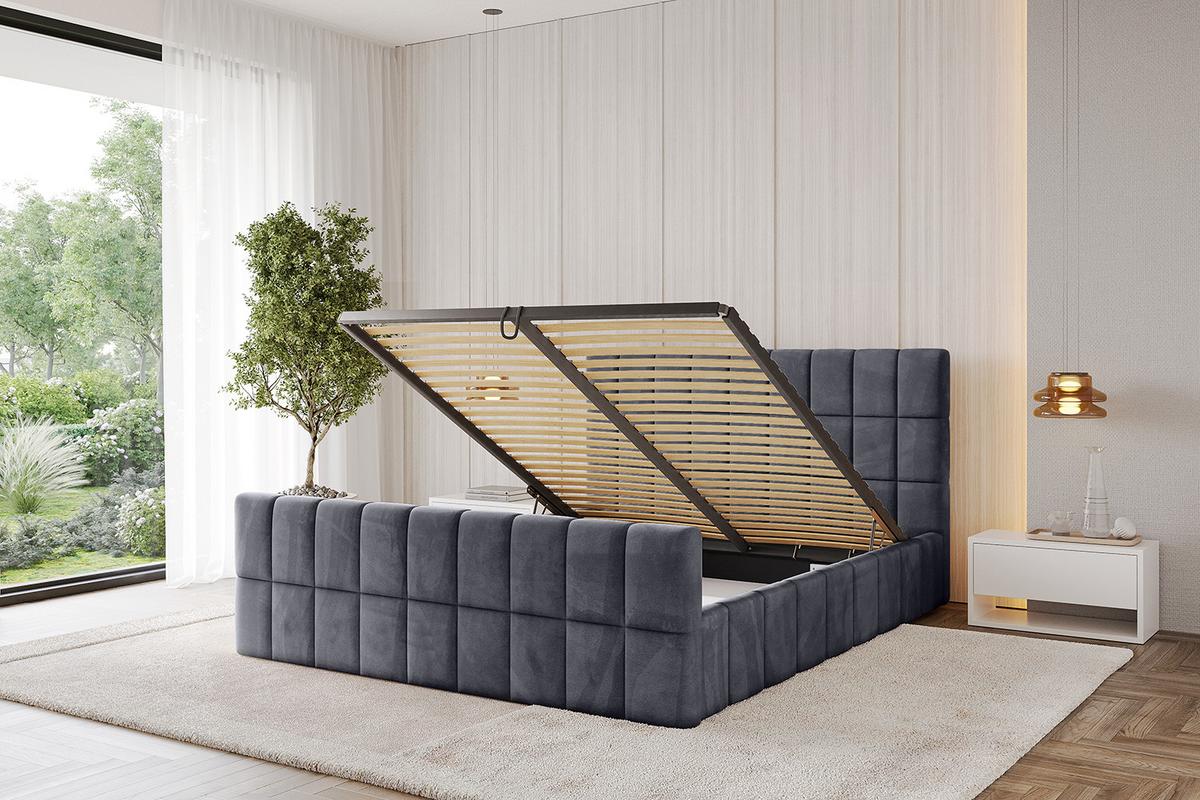 POLSTERBETT mit Bettkasten, Fußteil und Lattenrost, Boxbett mit Matratze H3/H4 - AMEA-Z 180x200 Dunkelgrau - Dunkelgrau, Holzwerkstoff/Textil (180/200cm) - ALTDECOR