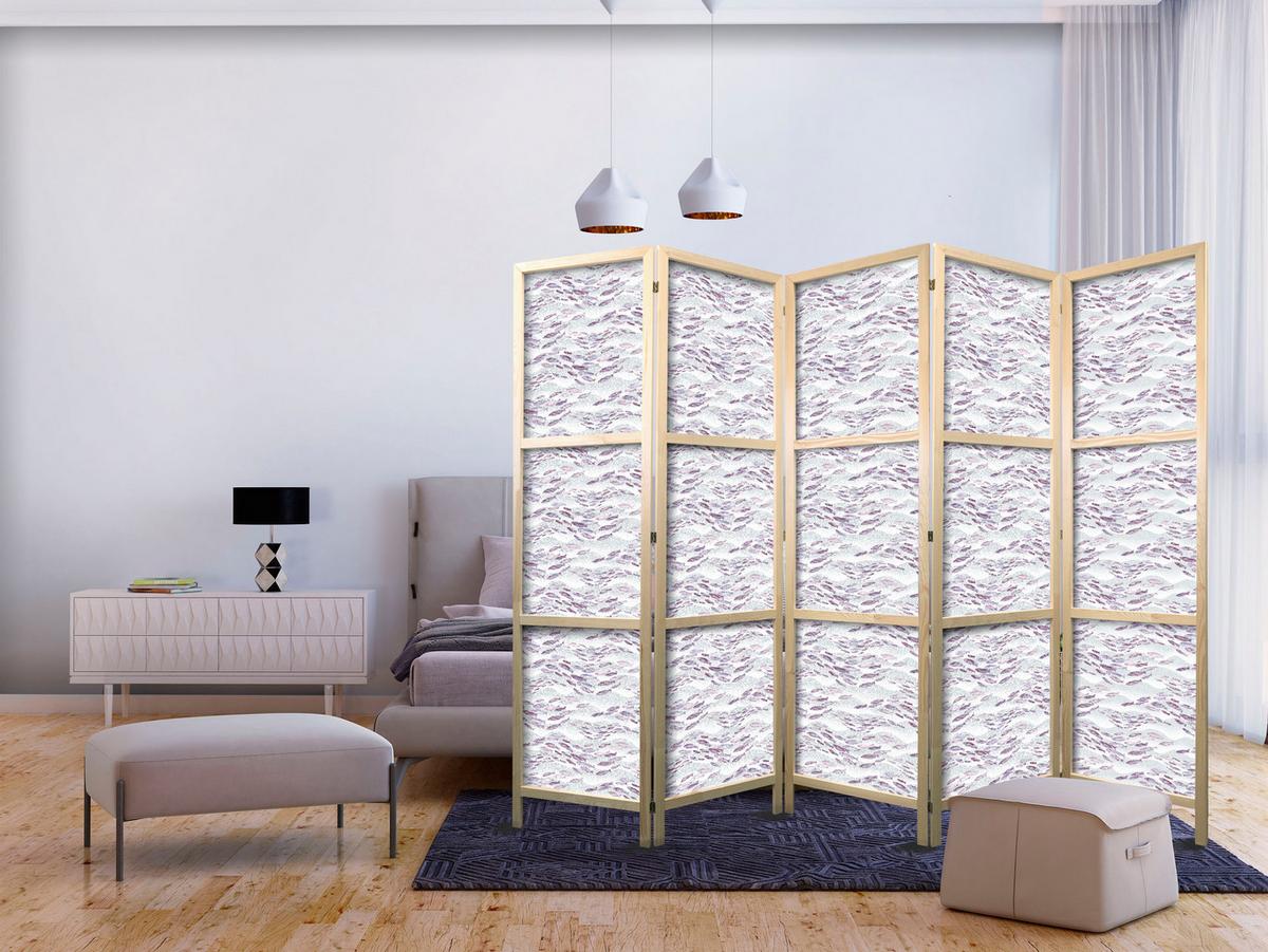 PARAVENT Japanischer 5-tlg 225x172 cm Violette Fische - Lila, Holz/Textil (225/172/3cm) - Muralo