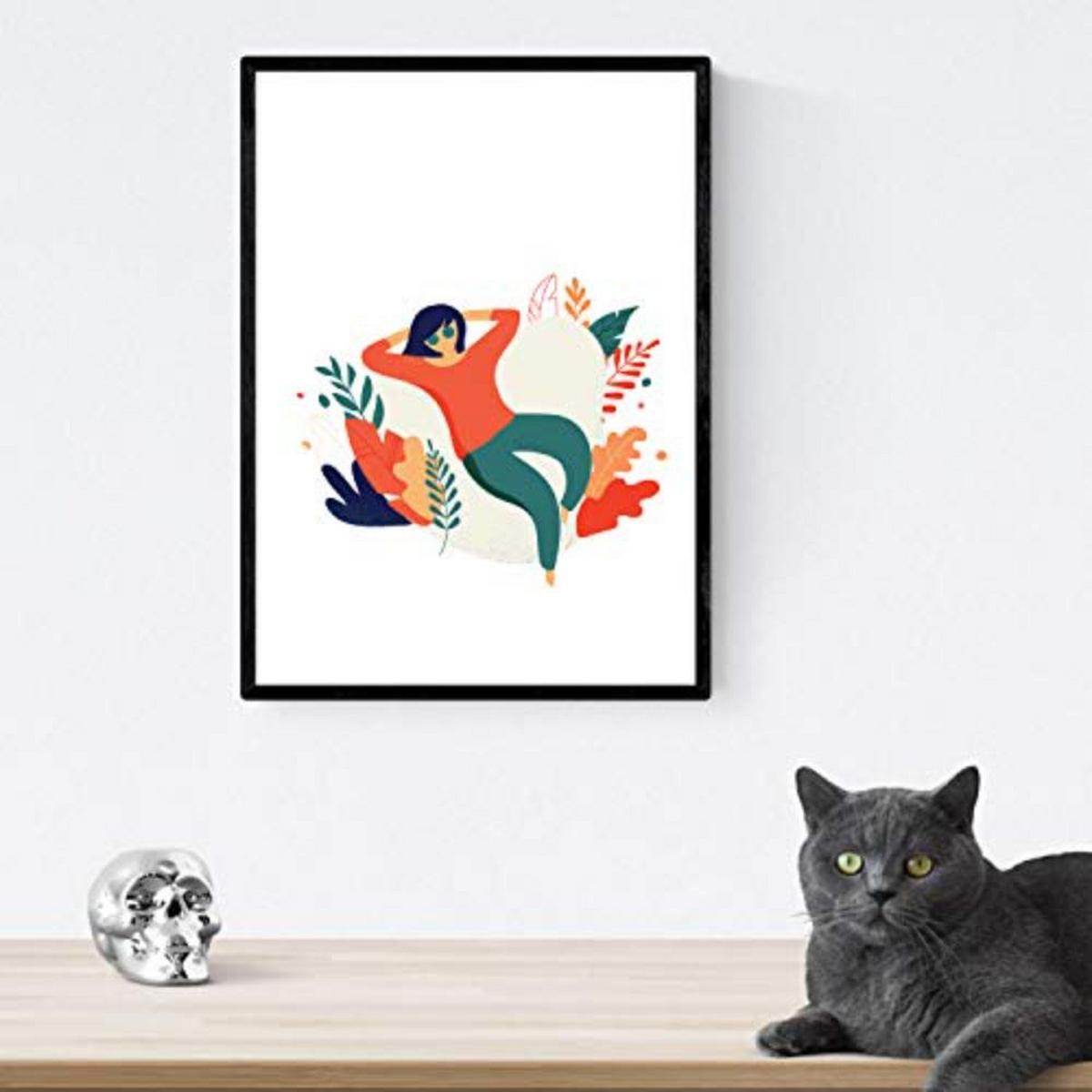 POSTER Set mit 4 Frau in der Nacht mit Sternen und Mond A4 Rahmenlos - Klar, Papier (29.7/3cm) - Nacnic