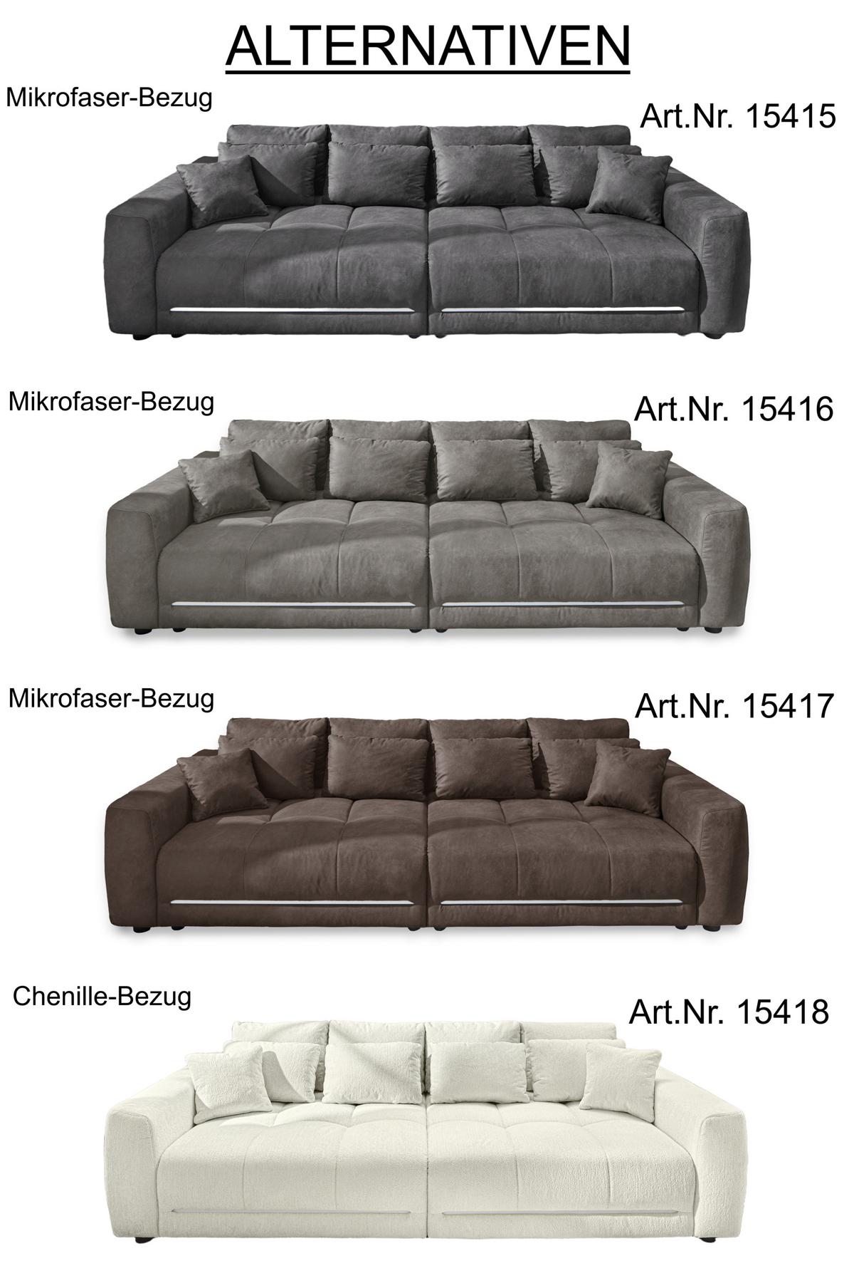 BIG-SOFA Federkern B294/T136/H86 cm, RGB-LED-Beleuchtung mit Fernbedienung, Mikrofaserstoff in Hellgrau / 15416 - Hellgrau/Schwarz, Kunststoff/Textil (294/86/136cm) - luma-home
