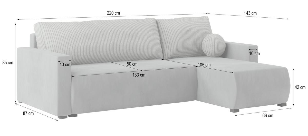 ECKSOFA SORGE Rosa Plüsch-Stoff mit Schlaffunktion - Rosa, Holz (220/143cm) - MASSENO