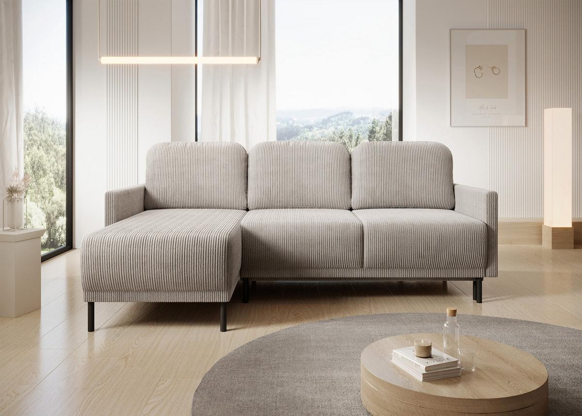 ECKSOFA Hamiel Hellbeige Cordbezug - Ecru/Beige, Holz/Textil (212/142cm) - Selsey