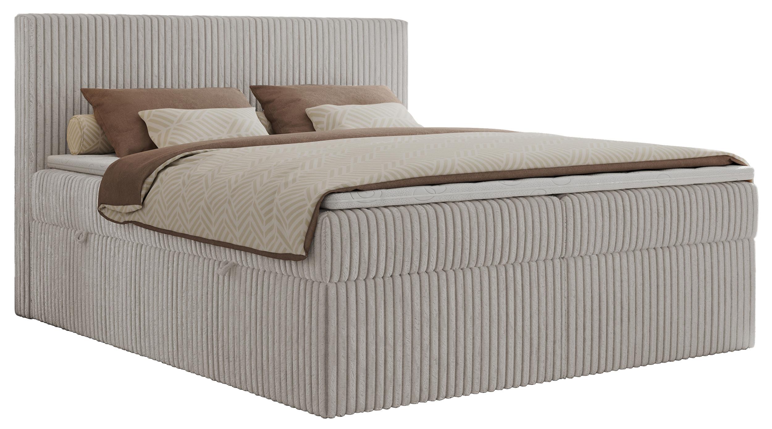 BOXSPRINGBETT TILIANO 160/200 - Hellgrau Cord - H4 - Hellgrau, Textil (160/200cm) - MKS