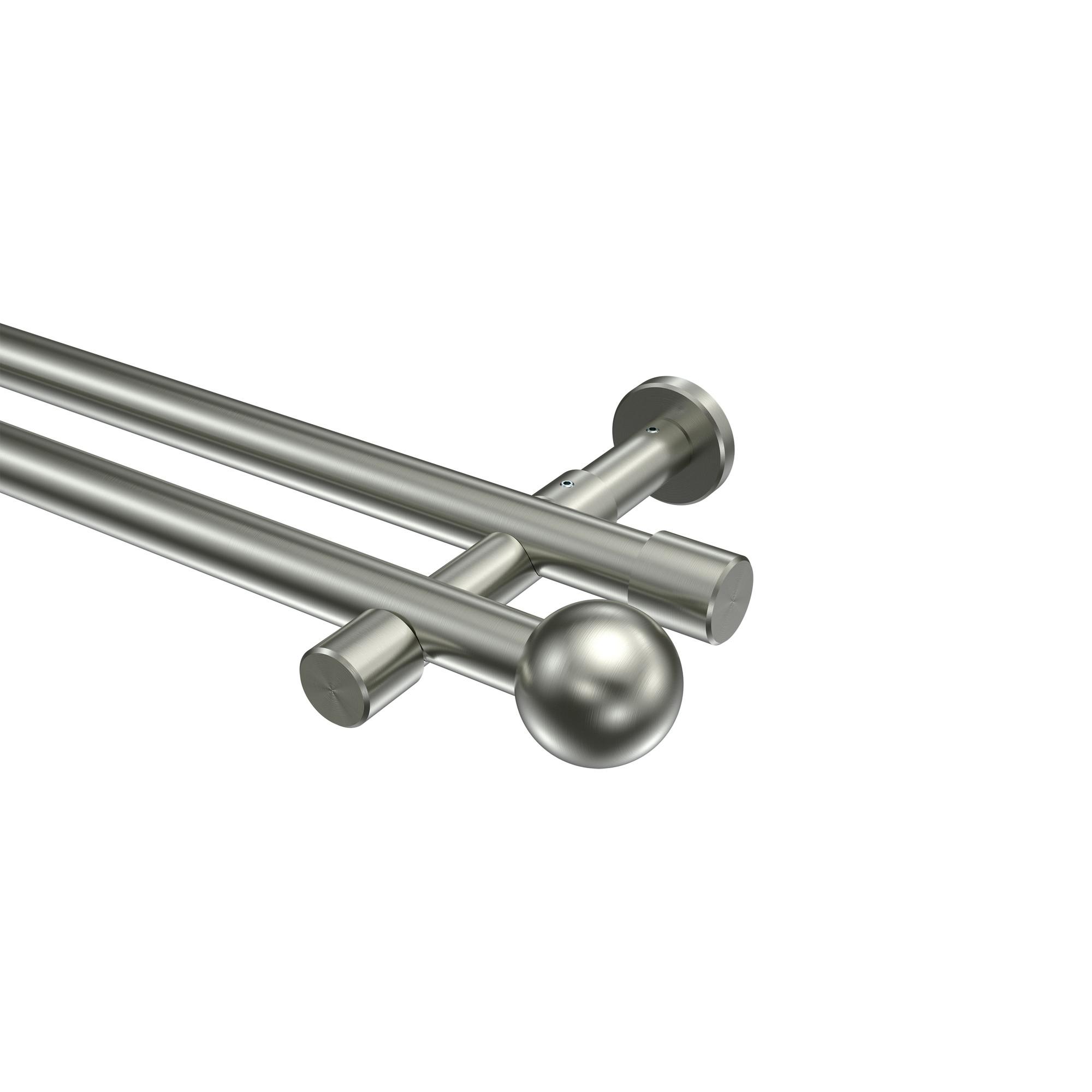 GARDINENSTANGE Prestige Luino 360 cm (geteilt in 2 x 180 cm), 2-läufig (ohne Ringe), 20 mm Ø Edelstahl-Optik - Edelstahlfarben, Metall (360cm) - INTERDECO