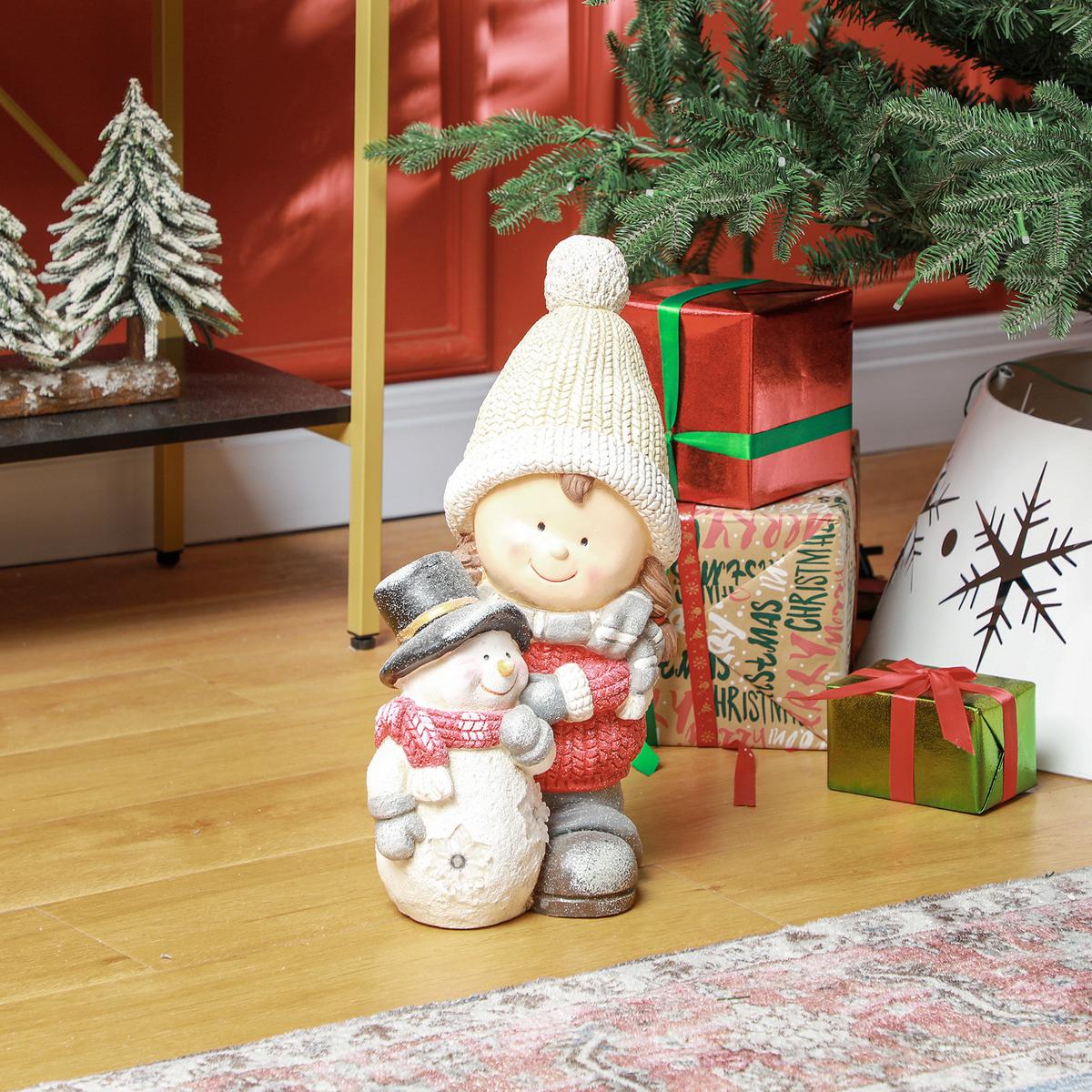 WEIHNACHTSDEKO Figur 45,5 cm Wichtel mit Schneemann LED-Licht In- und Outdoor - Multicolor, Kunststoff/Metall (18/45.5/25cm) - HOMCOM