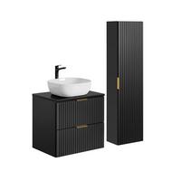 BADMÖBEL 60.6cm Adriel 2er-Set Mattschwarz - Schwarz, Holzwerkstoff (60.6/59/46cm) - Petits-meubles