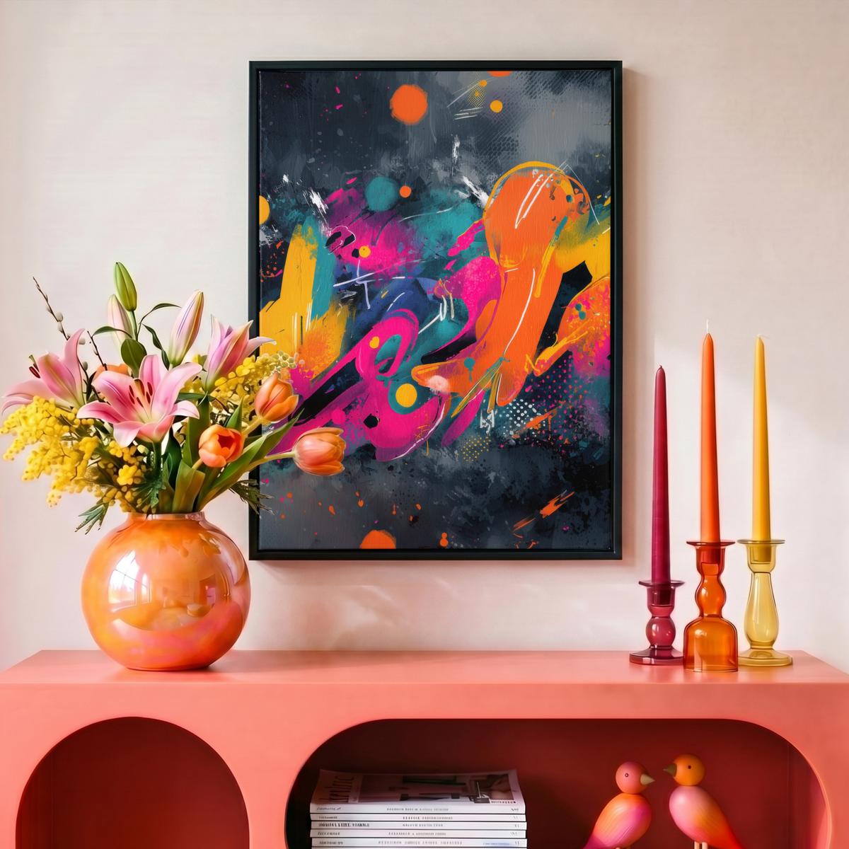 LEINWAND Bilder mit Rahmen - Abstrakt - Graffiti - Farbenfroh - Farbspritzer - 30x40 - Multicolor, Textil (30/40cm) - MuchoWow