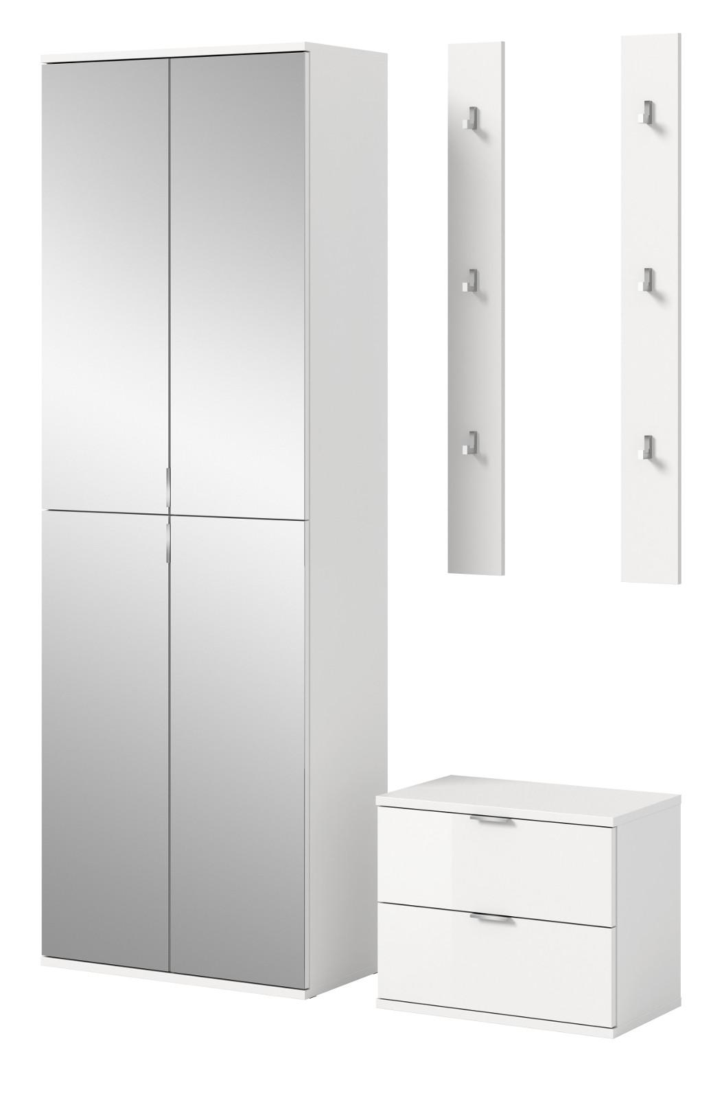 GARDEROBE Set 4-teilig weiß Hochglanz 128 cm, Flurgarderobe mit 9 Fächern - Chromfarben/Weiß Hochglanz, Glas/Holzwerkstoff (128/193/34cm) - Inn.Furn