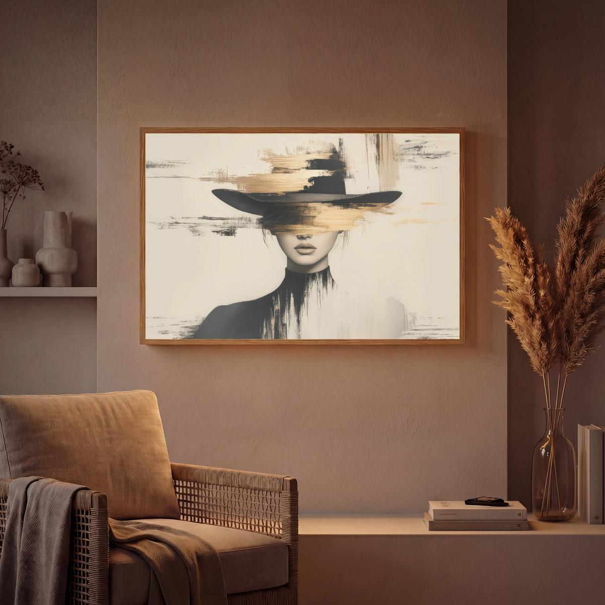WANDLEUCHTE MIT AKKU Frau - Hut - Farbe 90x60 cm - Creme, Holzwerkstoff (90/60/8cm) - OnlyWow