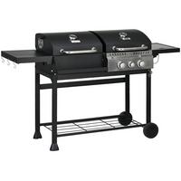 GASGRILL mit 2+1 Brenner, Thermometer, 3kW BBQ Holzkohlgrill mit Regal - Schwarz, Metall (54/103/161cm) - Outsunny