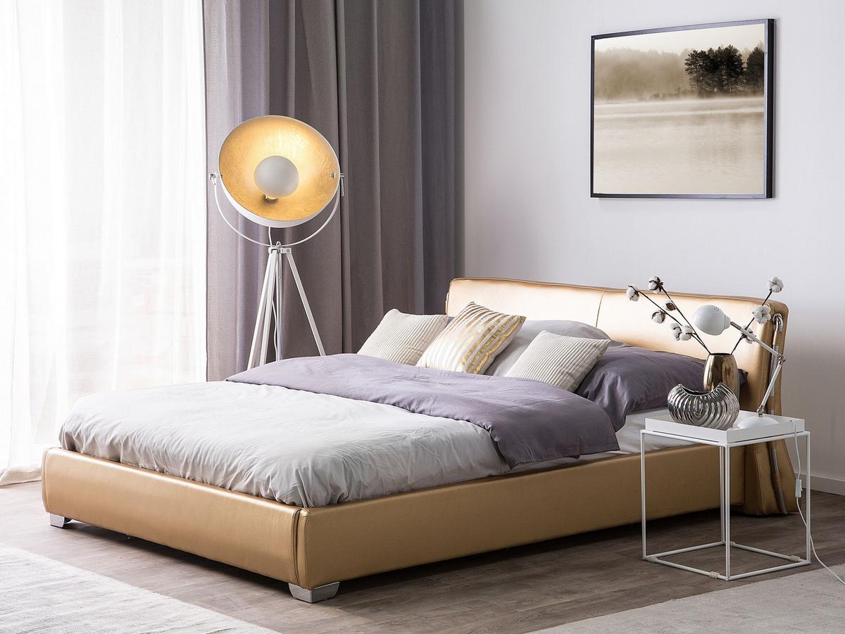 LEDERBETT 140/200cm Gold Paris - Goldfarben, Leder (140/200cm) - Beliani