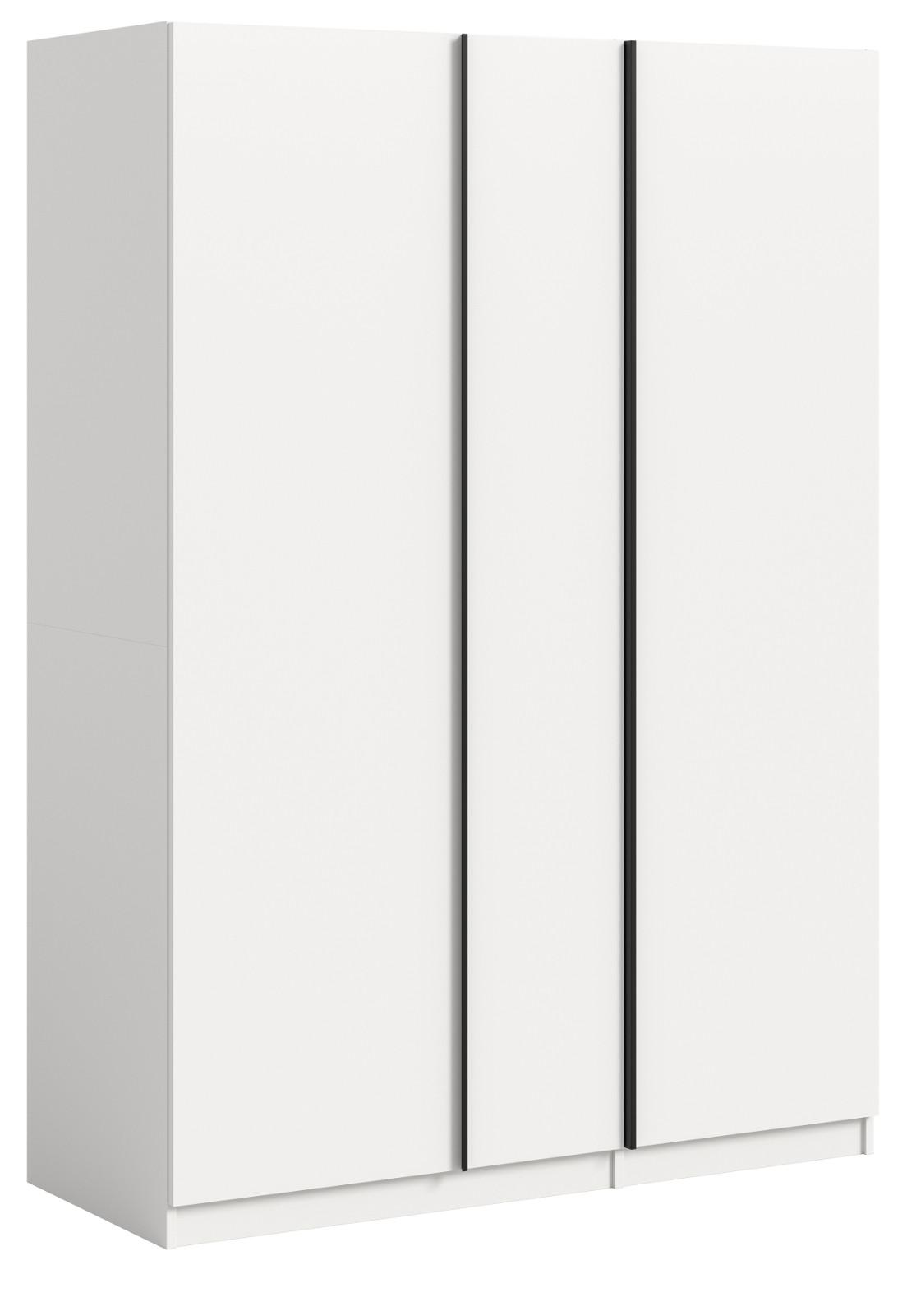 KLEIDERSCHRANK weiß 3-türig 130 x 183 cm, Drehtürenschrank inklusive Kleiderstangen - Schwarz/Weiß, Holzwerkstoff/Kunststoff (130/183/53cm) - Inn.Furn