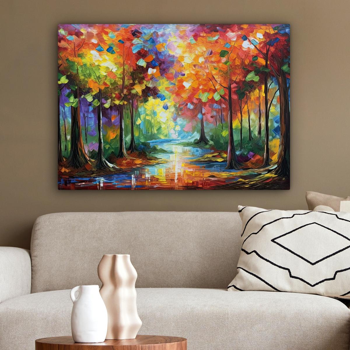 LEINWANDBILD Landschaft - Wald - Farben - Natur Wandbilder 80x60 cm - Multicolor, Textil (80/60cm) - MuchoWow