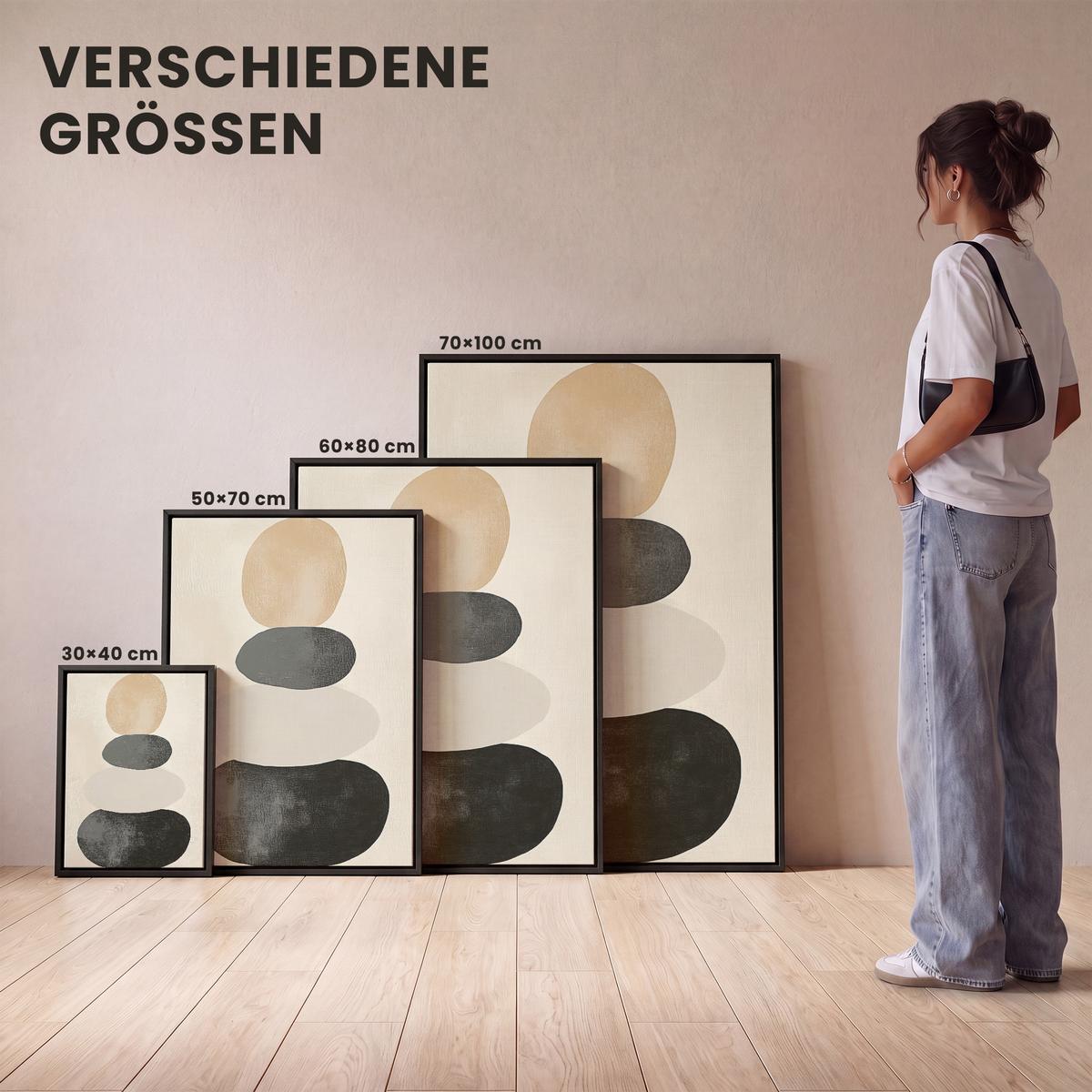 LEINWAND Bilder mit Rahmen - Japandi - Wabi sabi - Beige - 30x40 - Taupe, Textil (30/40cm) - MuchoWow
